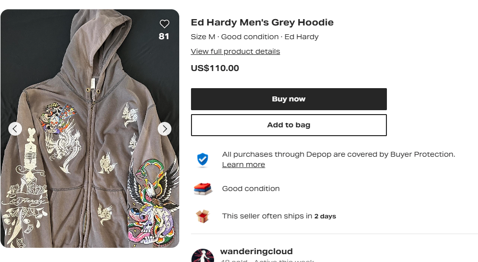Fully Embroidered Vintage Ed Hardy Zip-Up Hoodie - photo 5