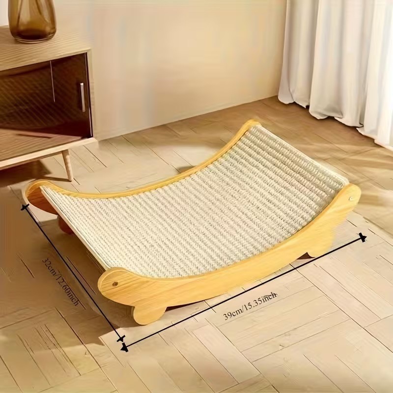 Cat Wood/Scratch Fabric Curved Lounge Bed