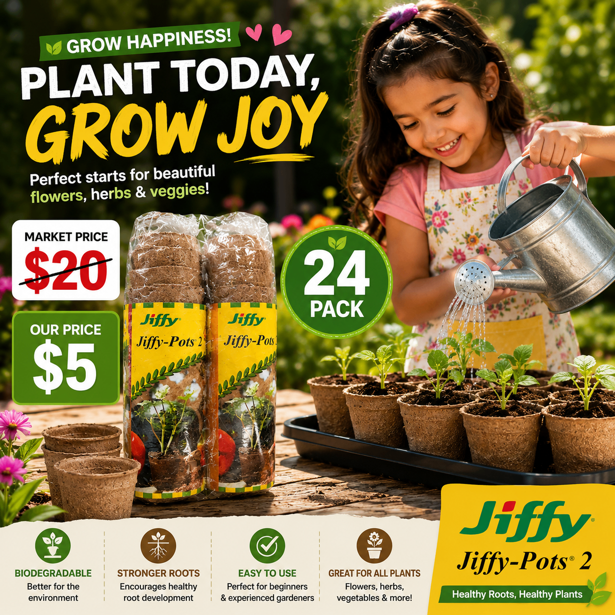 Jiffy-Pots 2 Biodegradable Seed Starting Pots | 24 Pack |