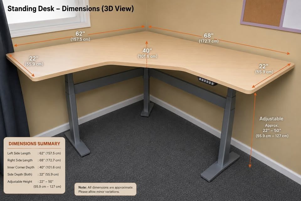 Large electric height-adjustable L-shaped standing desk - photo 2
