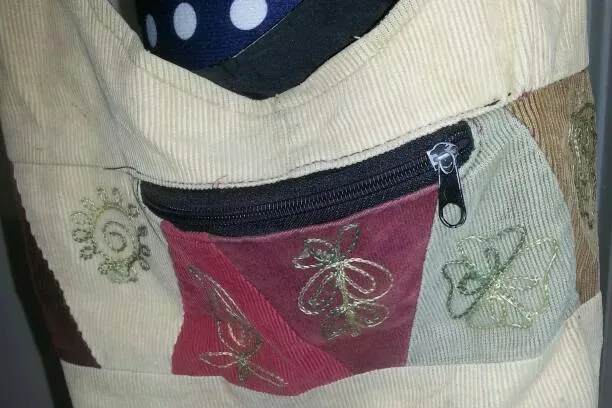 Embroidered Corduroy Patchwork Purse