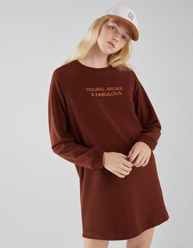 Bershka “Young, Broke & Fabulous” Sweatshirt Dress – Size M