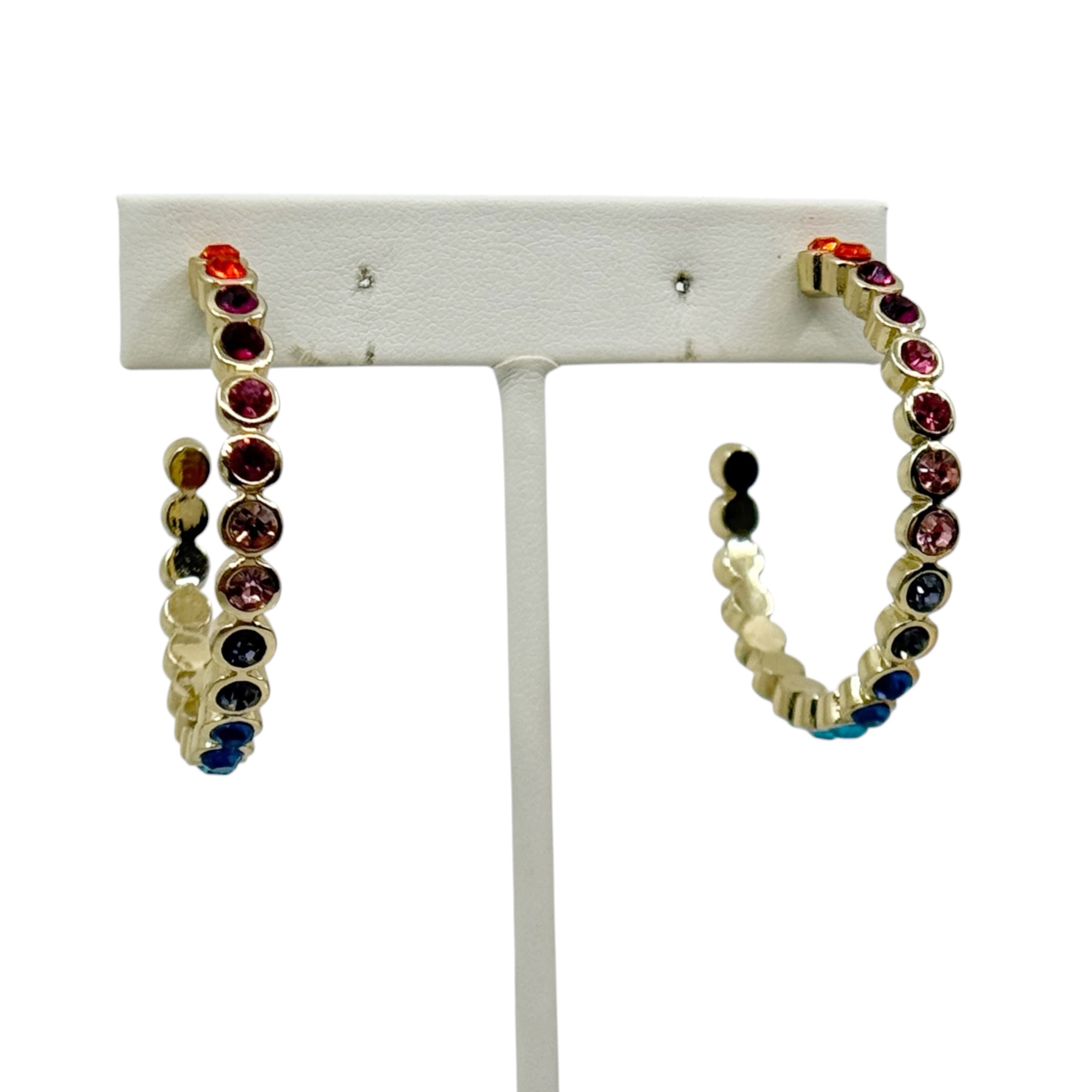 Gold tone rainbow rhinestone hoop earrings - photo 3