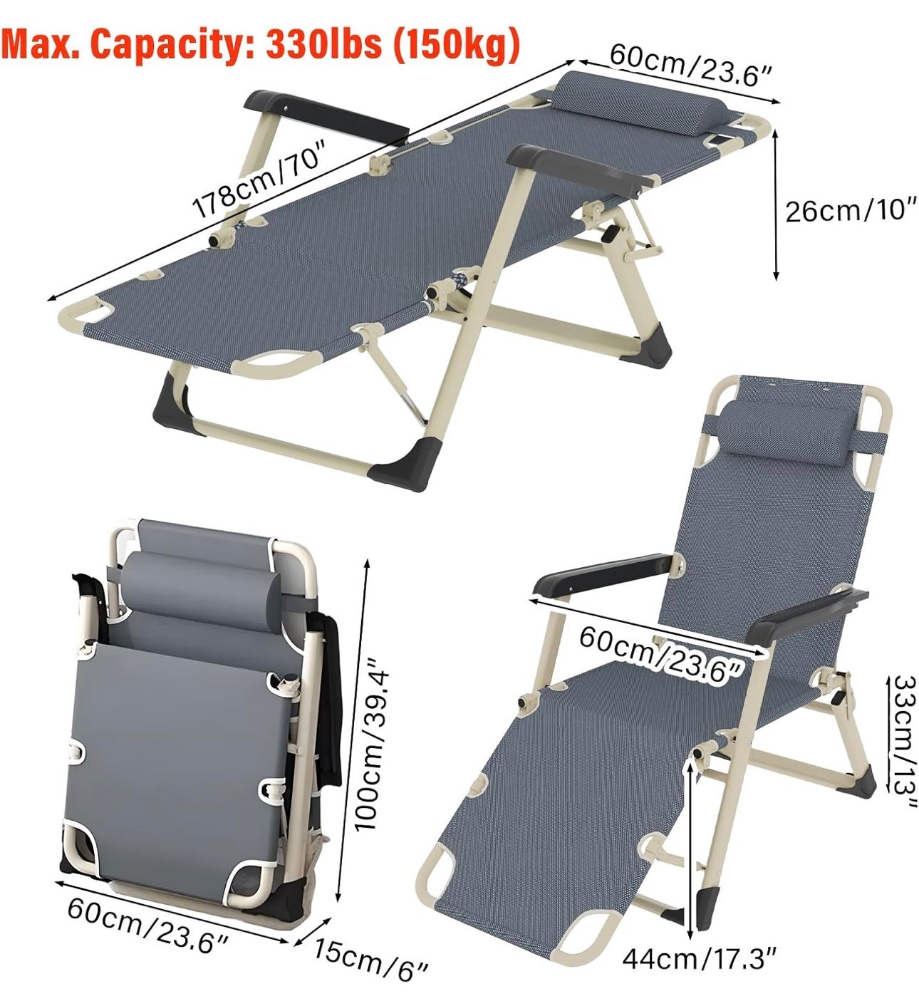 Multipurpose Reclining Chair Foldable Detachable Headrest Adjust - photo 3