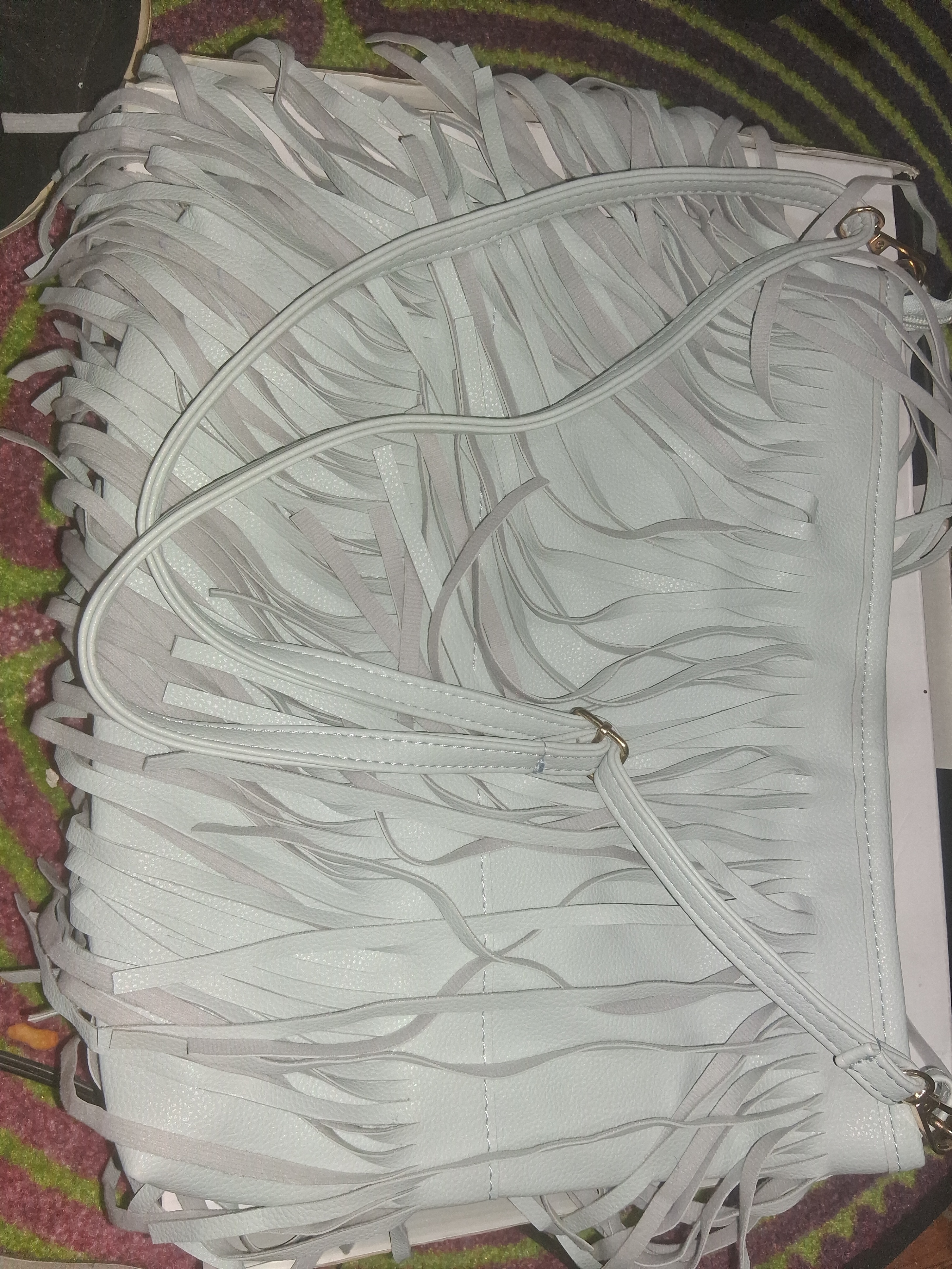 White Faux Leather Fringed Crossbody Bag