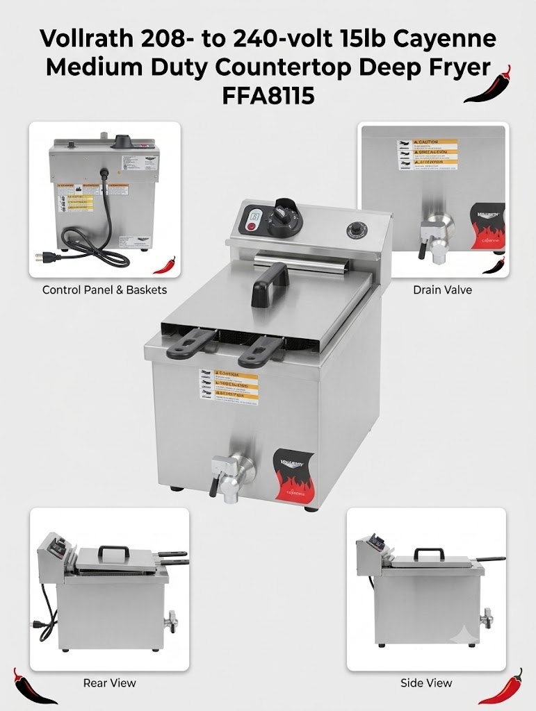 Vollrath 208- to 240-volt 15lb   Duty Countertop Deep Fryer