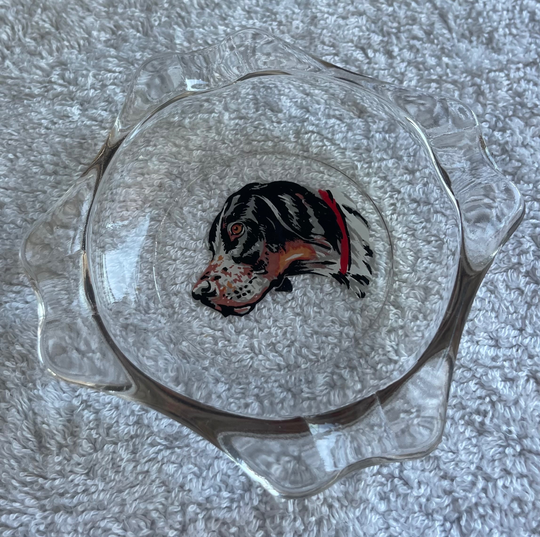 Vintage Mid-Century English Setter Dog Glass Trinket Dish