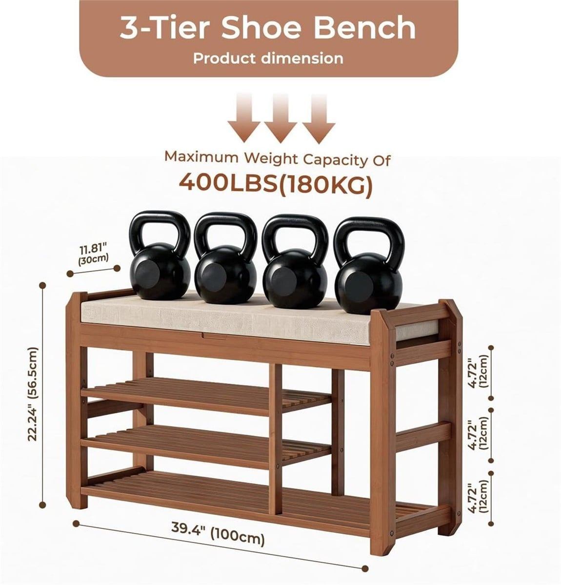 3-Tier Shoe Bench with Storage and Seating - photo 2