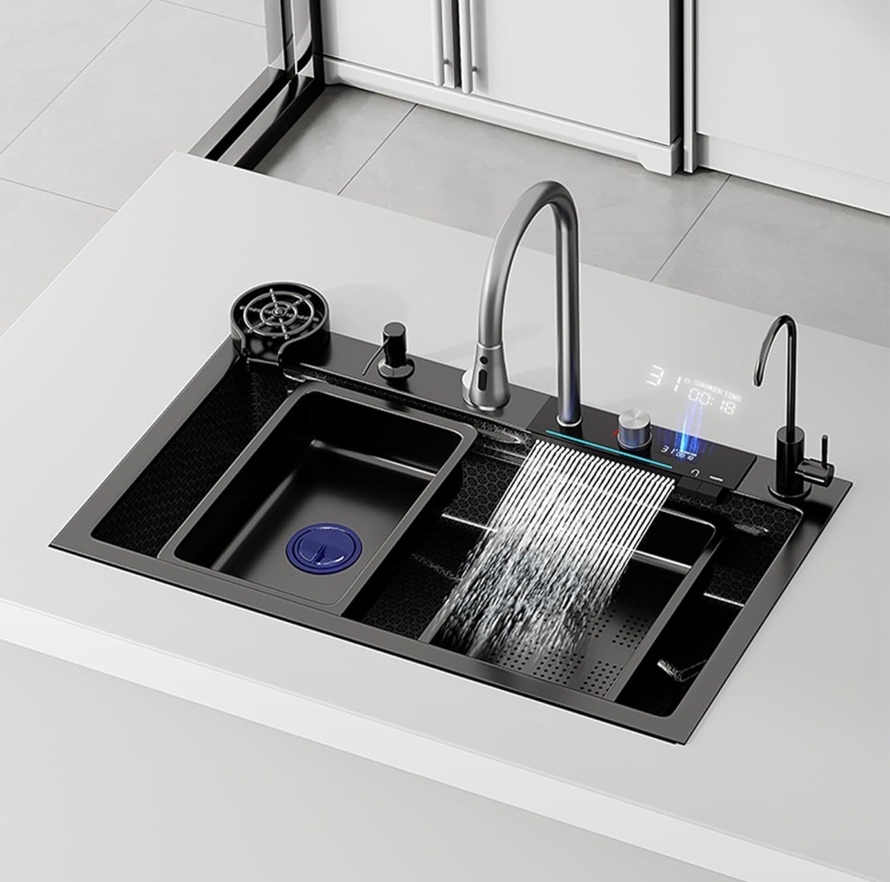 Smart Waterfall Kitchen Sink 75x45x22 Stainless Steel 16 Gauge