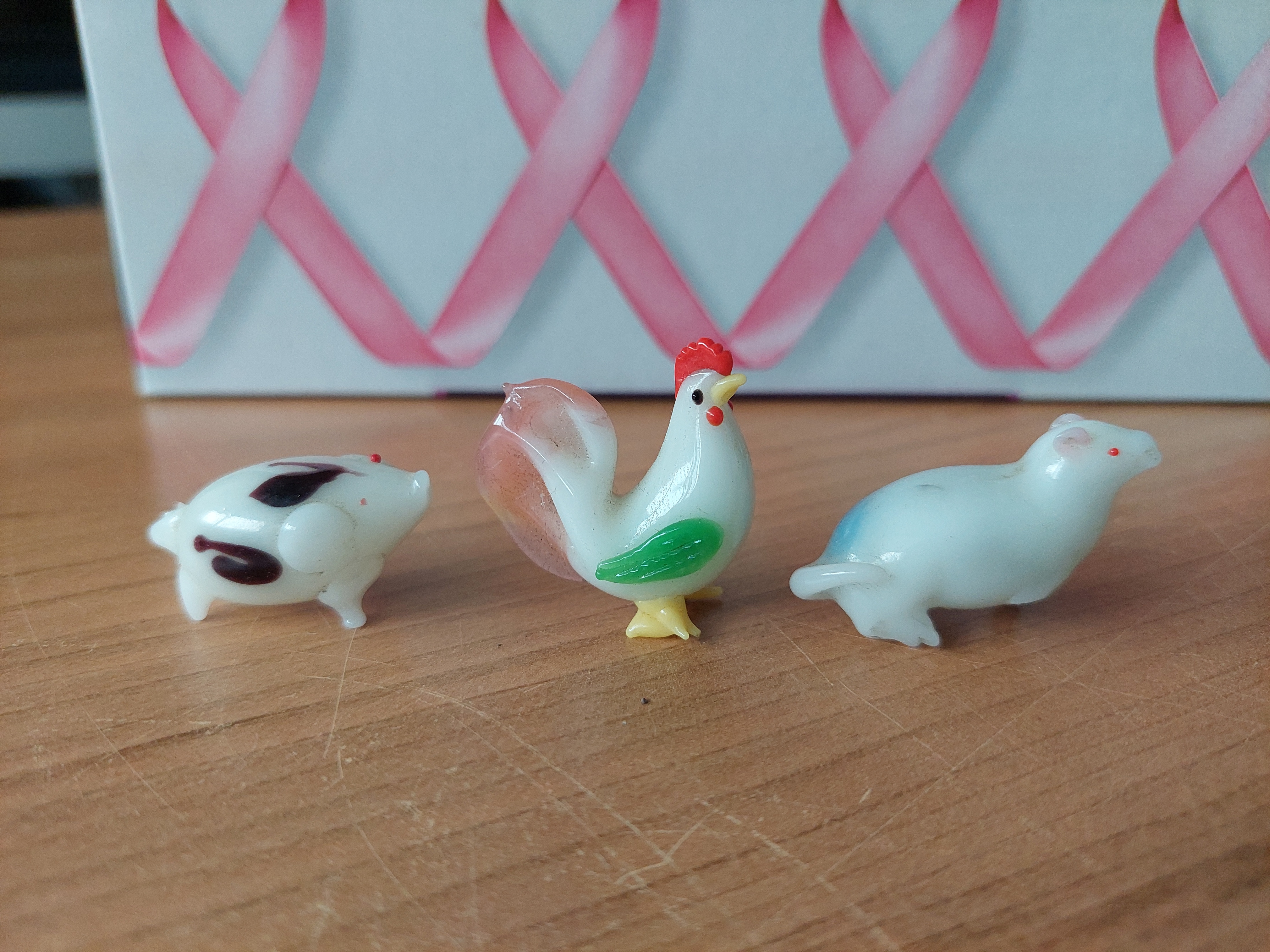 Vintage Glass Pig Rooster Rat Miniature Animal Figurines - photo 2