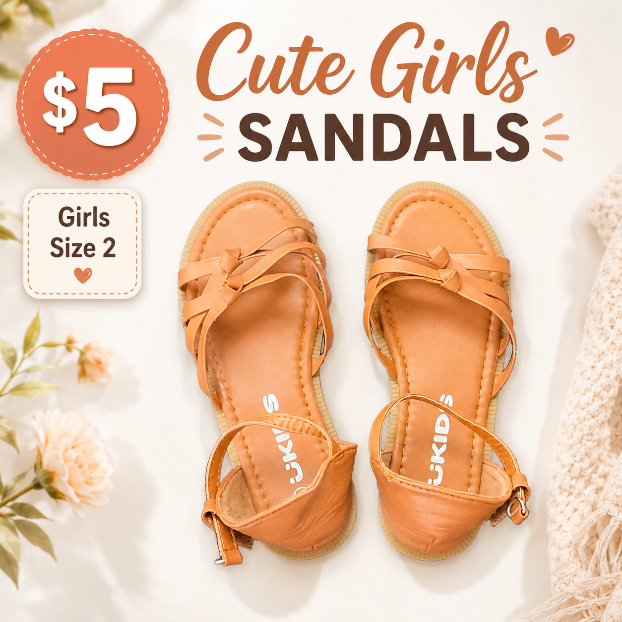 Cute Girls Sandals Size 2 | Comfortable & Stylish | Only $5