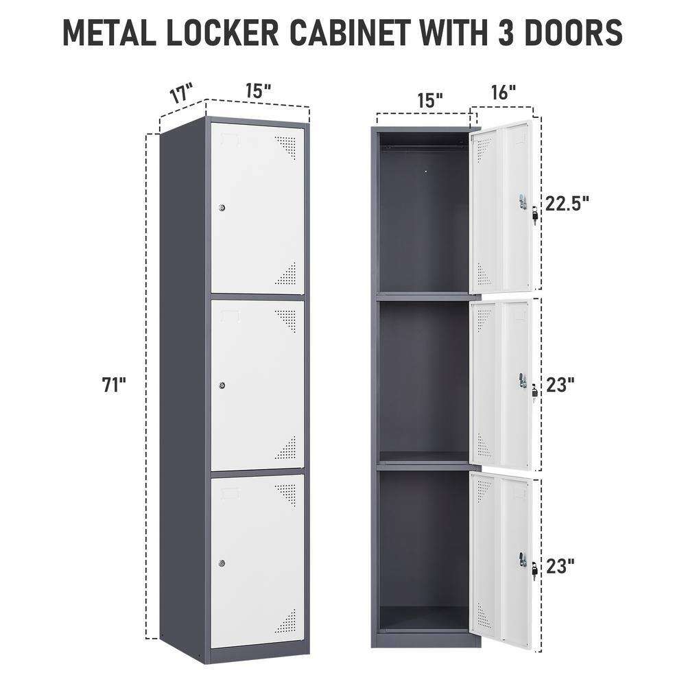 3-door 71" Metal Lockers (Grey & White) - New in box
