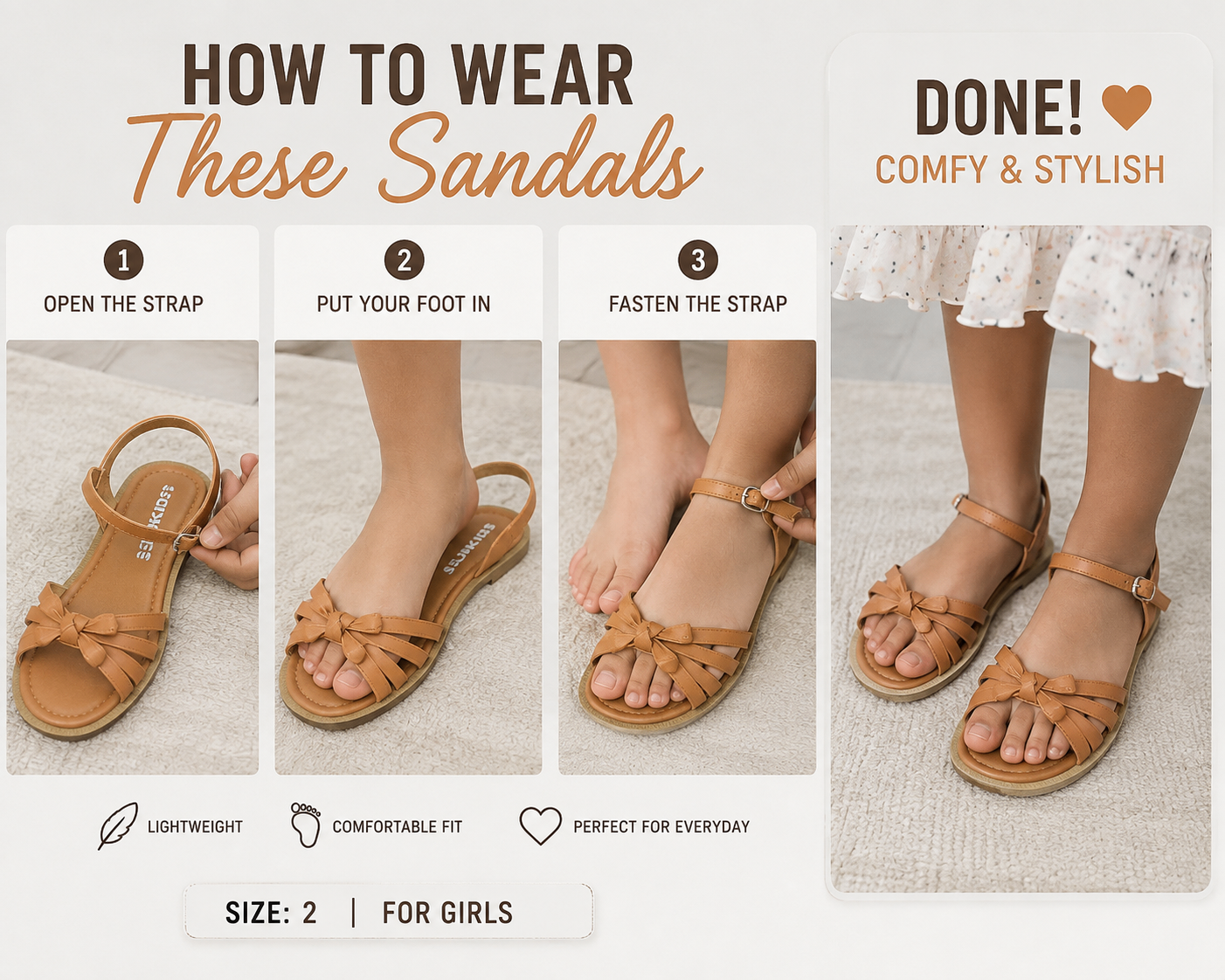 Cute Girls Sandals Size 2 | Comfortable & Stylish | Only $5 - photo 2