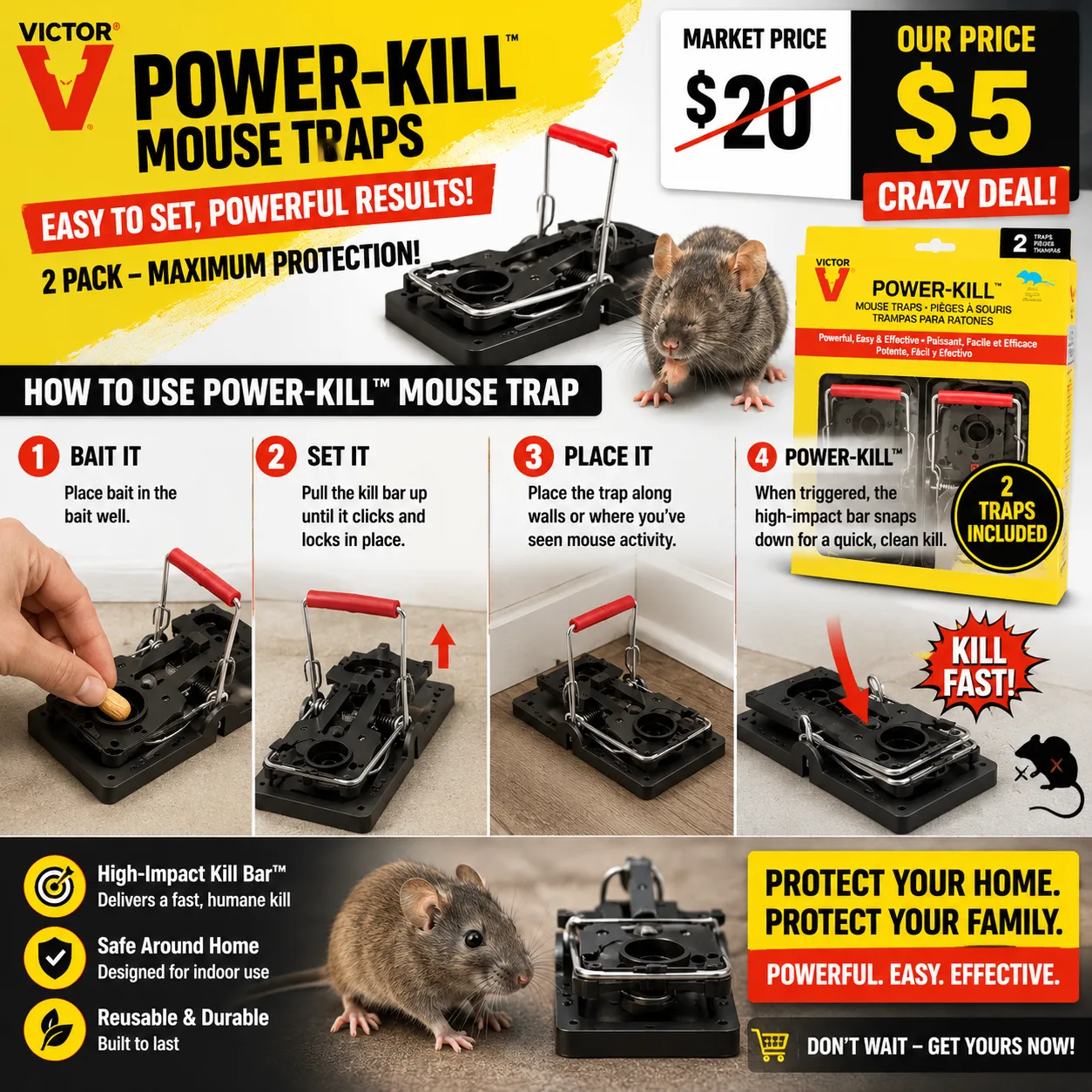 Victor Power-Kill Mouse Traps 2-Pack | Only $5 | - photo 2