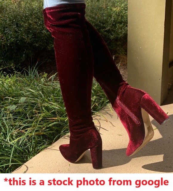 Aldo Boots Shoes - Dark Red Velvet - Over The Knee Thigh High - photo 4