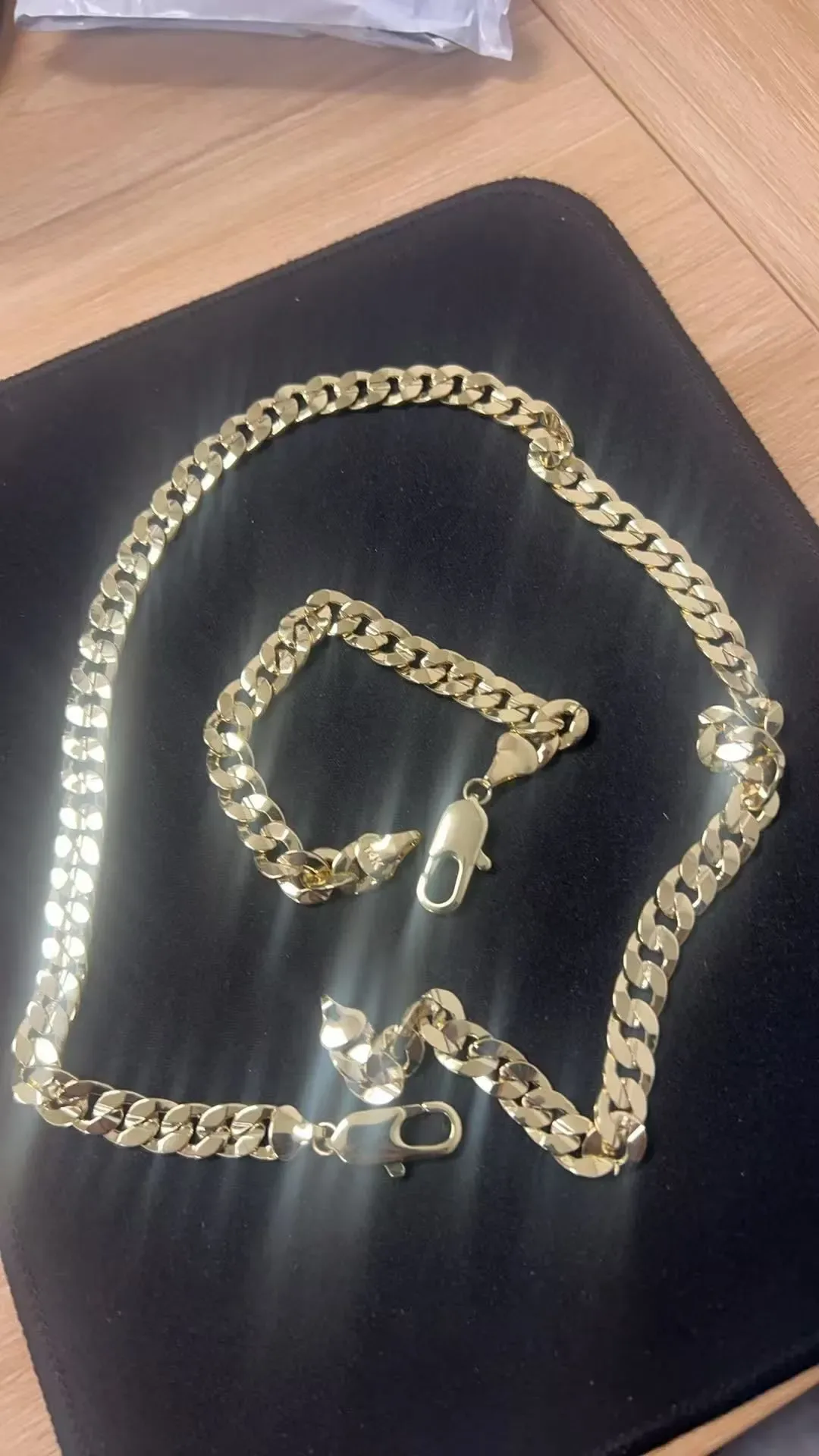 24in Gold Cuban Link Chain 14K Necklace and Bracelet Set