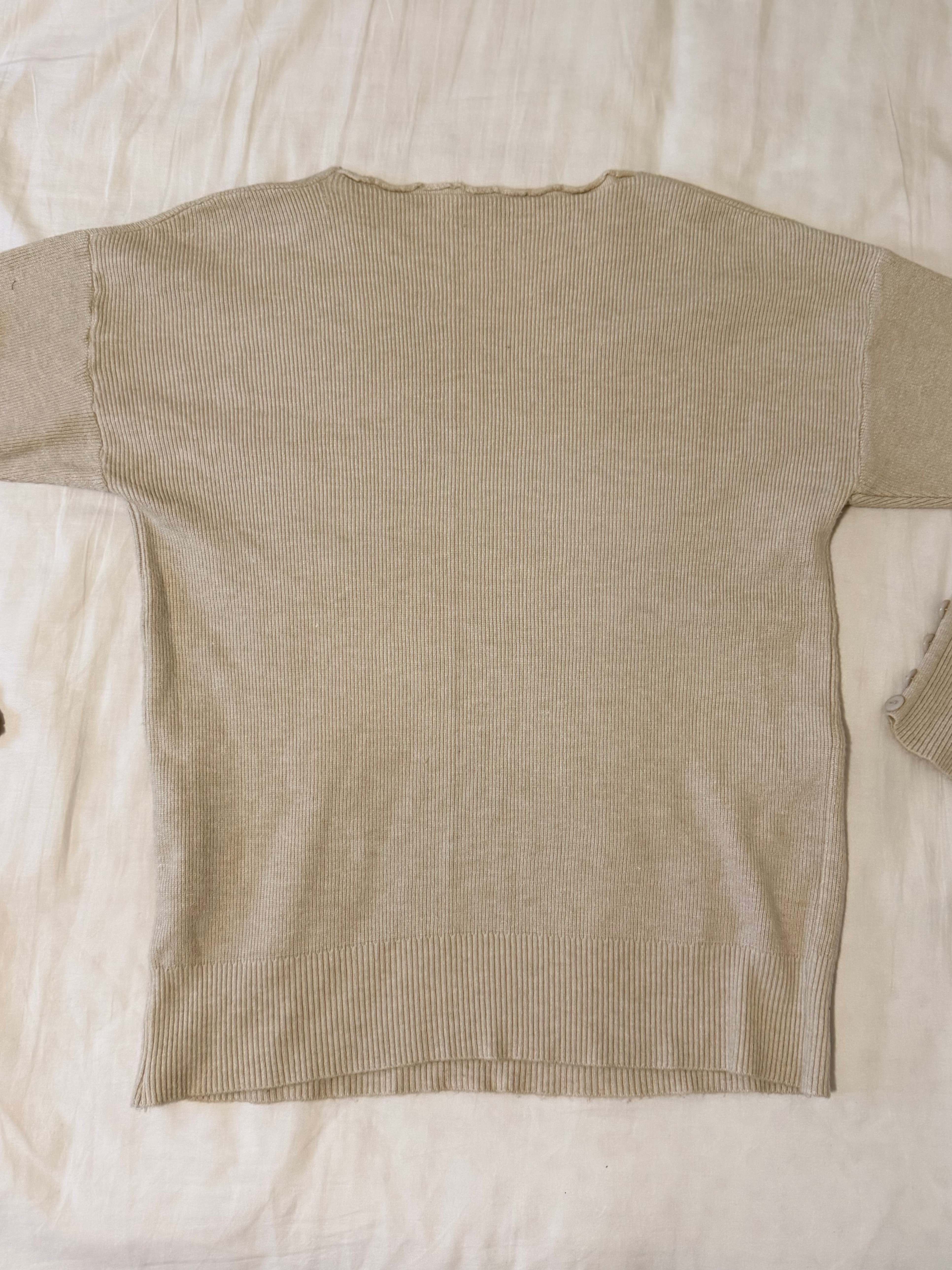 Women’s Beige Ribbed Knit Sweater – Button Cuffs - photo 5