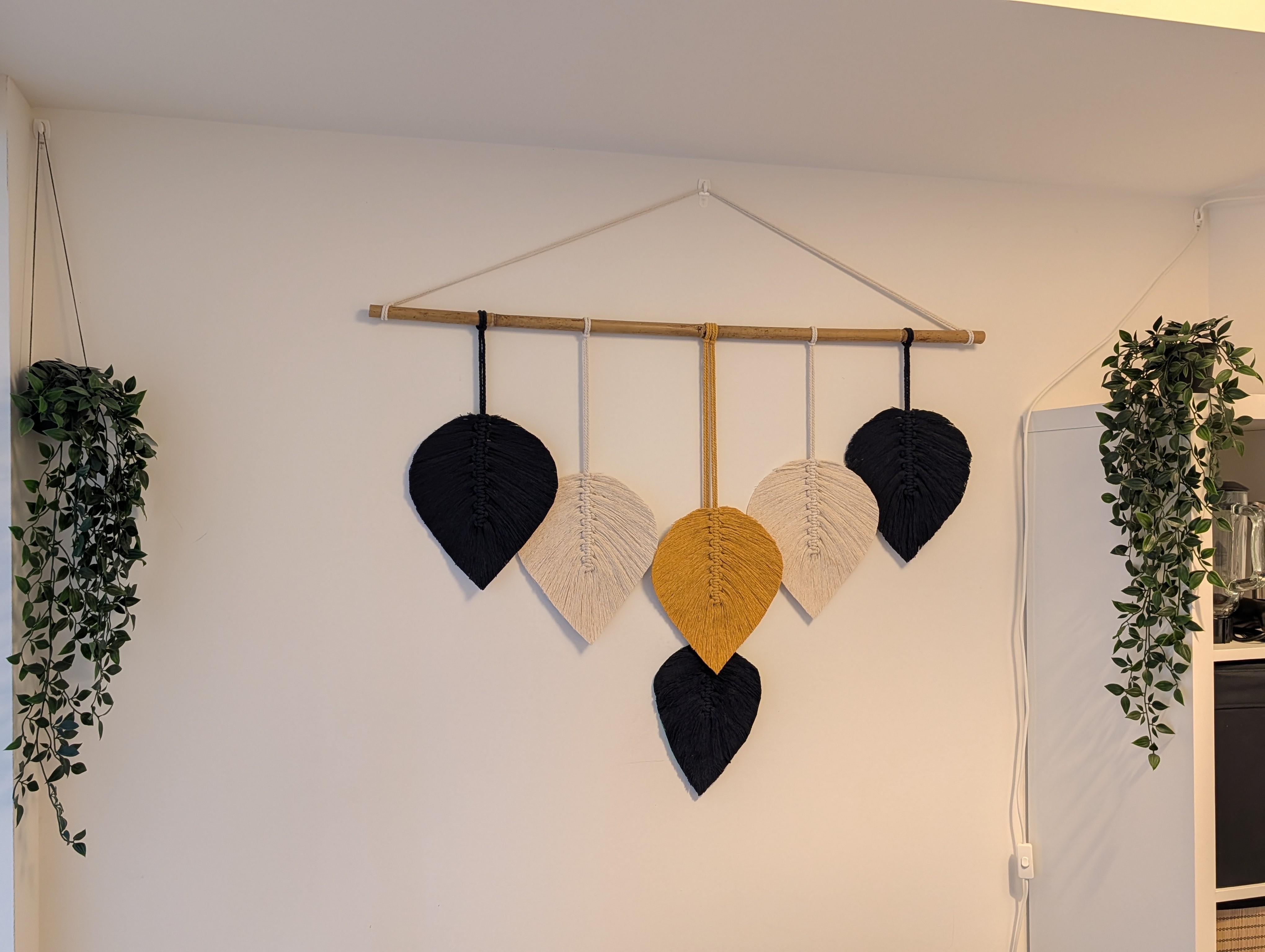 Macramé Leaf Wall Hanging + 3 Faux Plants + Macramé TP Holder