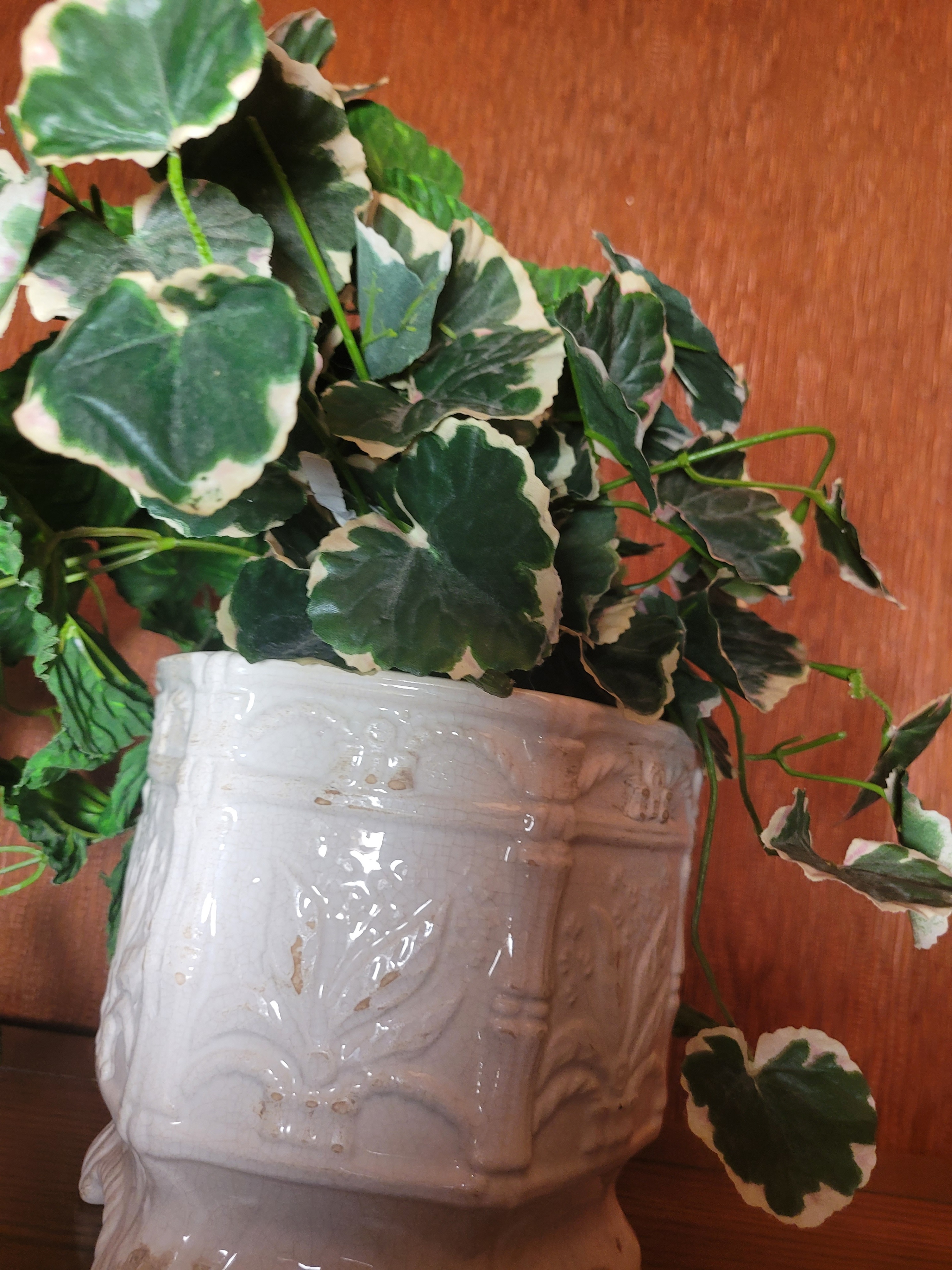 Destinos S.A. Portugal White Ceramic Footed Planter Faux Foliage - photo 5