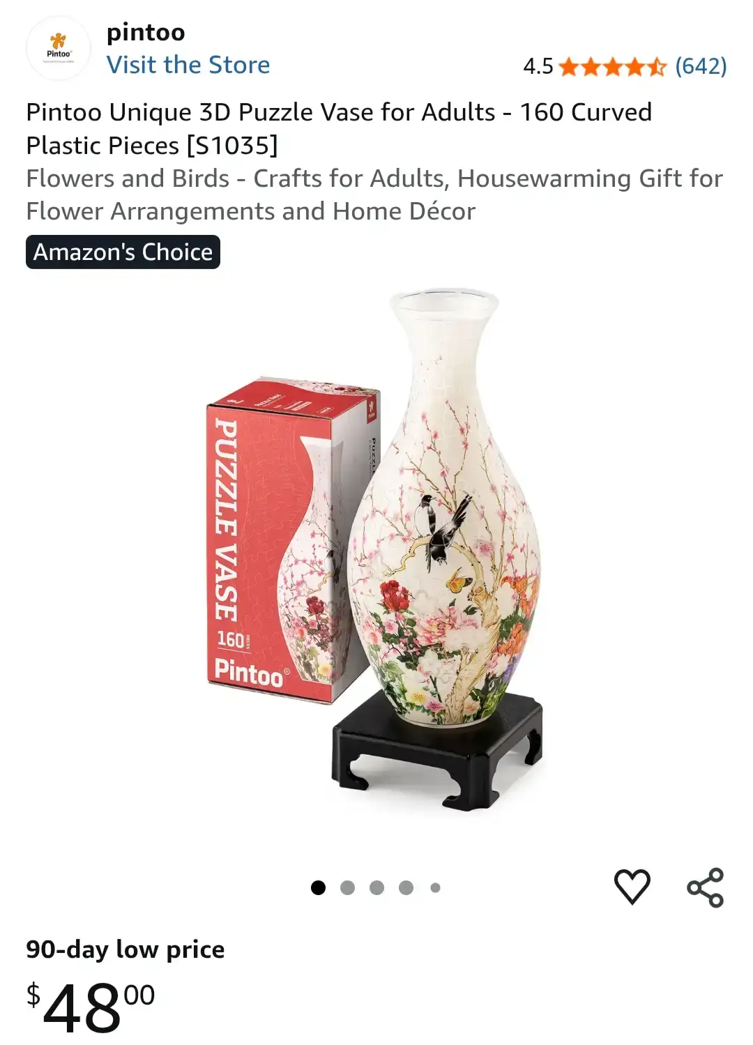Pintoo 3D Puzzle Vase - Flowers and Birds
