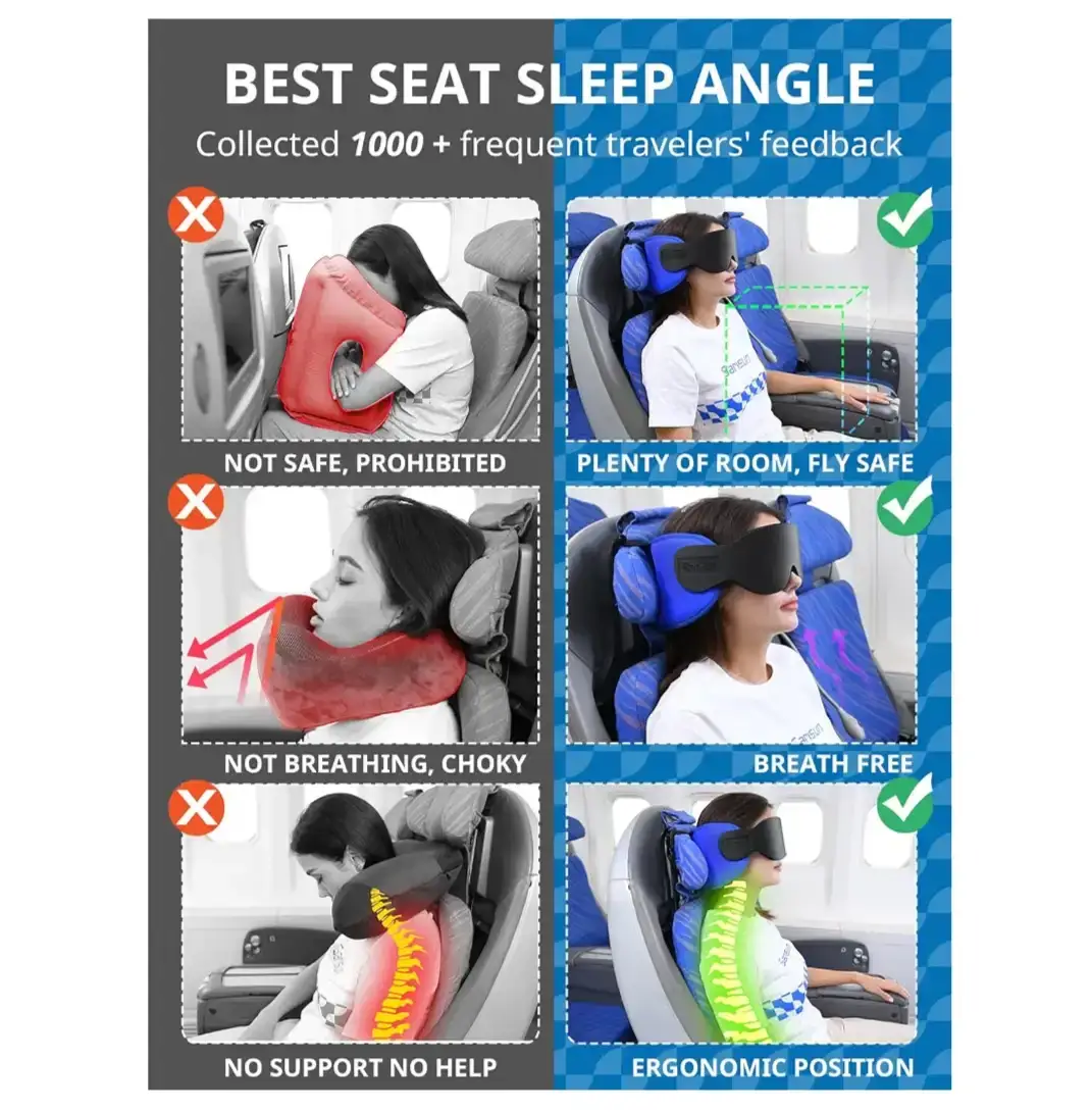 SARISUN Travel Pillow with Eye Mask and Seat Strap - Black - photo 3