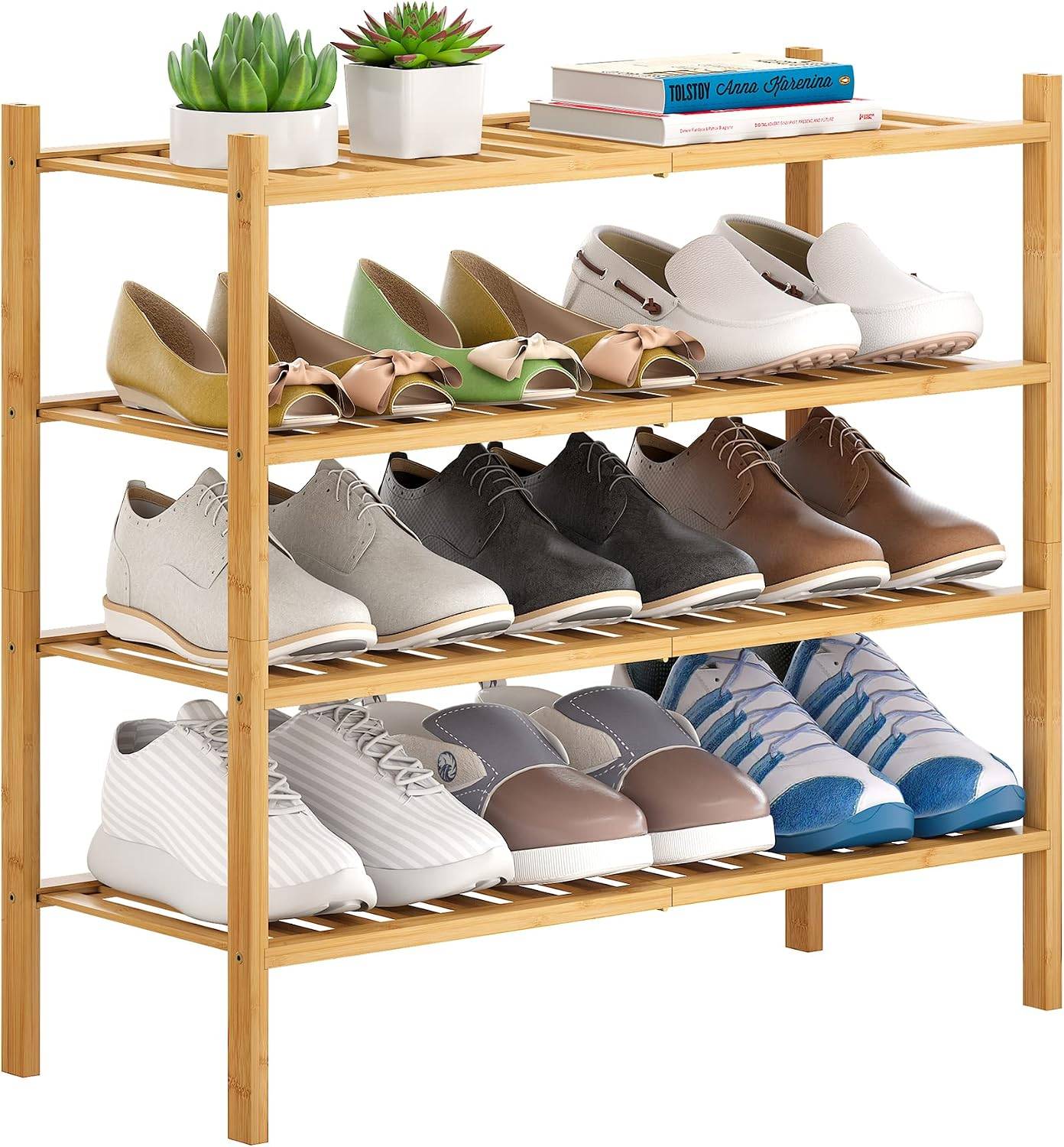 4-Tier Bamboo Shoe Rack Organizer