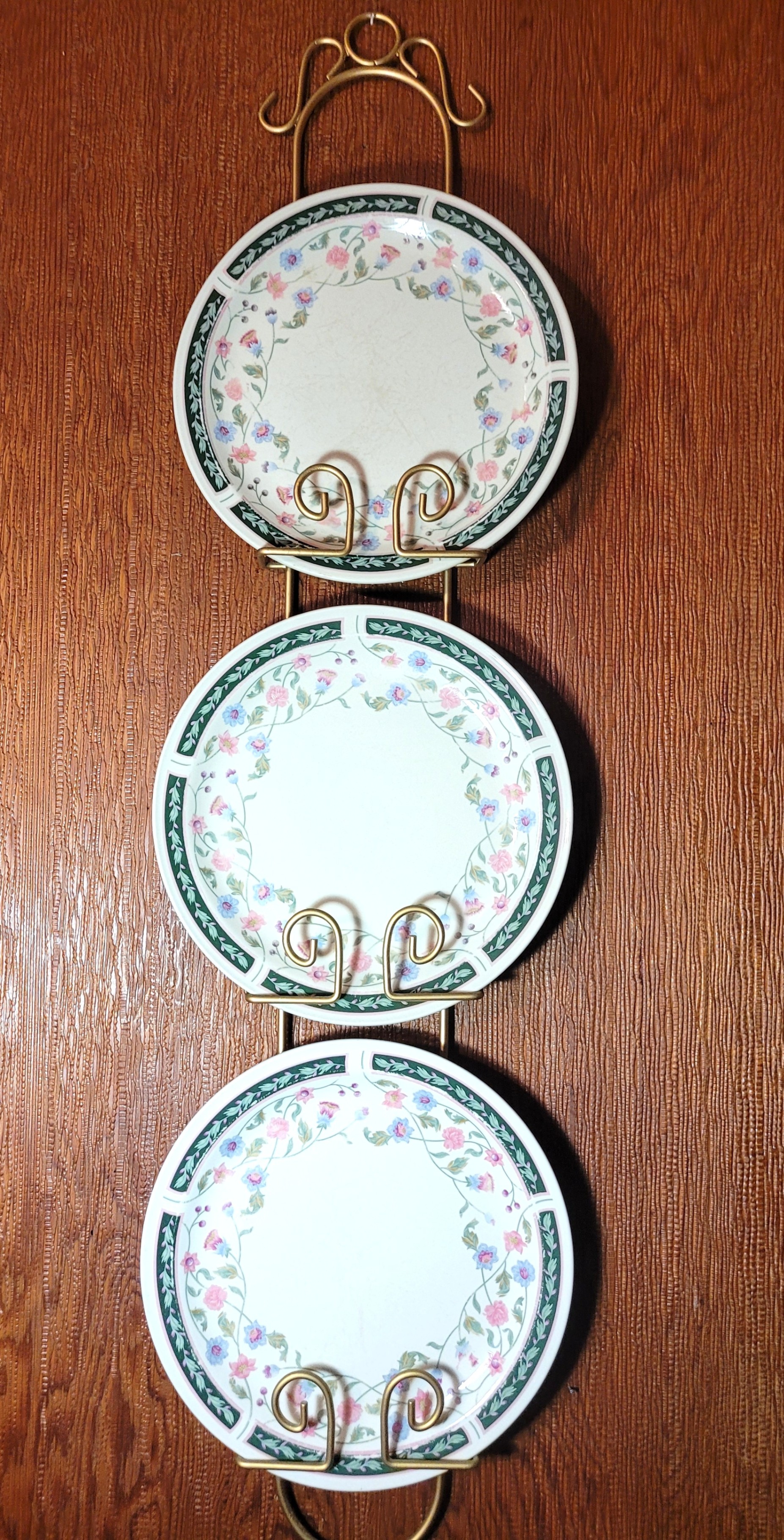 Sunflower China 1995 Floral Wall Display Plates with Wire Rack
