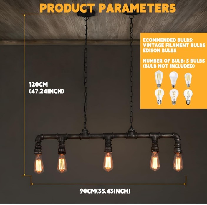 BRAND NEW 5-Light Industrial Water Pipe Chandelier - Damaged Box - photo 2