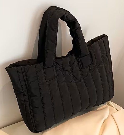 Small-"PUFFY" Black-Shoulder/Tote/Handbag with Snap-BRAND NEW