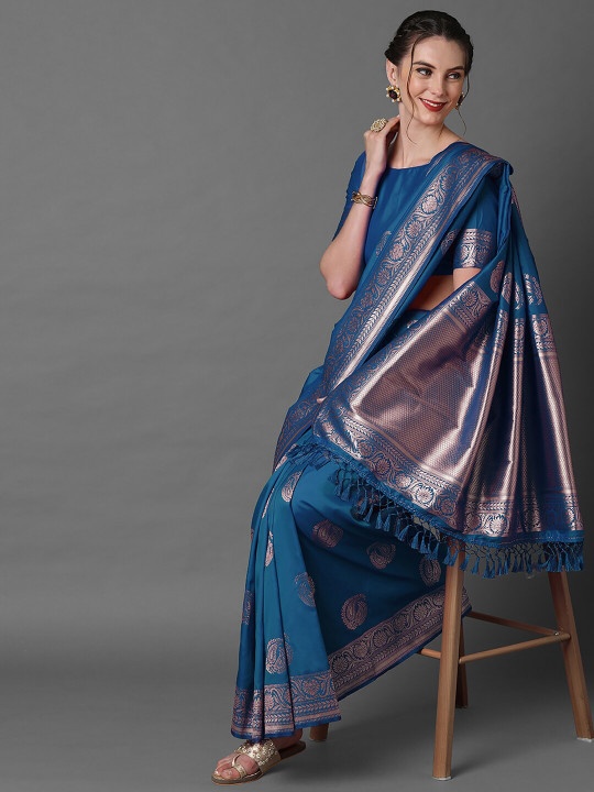 Blue Kanjeevaram Silk Saree with Blouse - photo 2