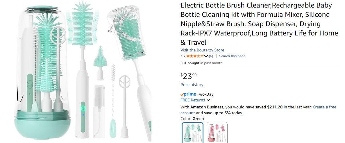 NEW~ Electric Baby Bottle Brush Cleaner Set - photo 5