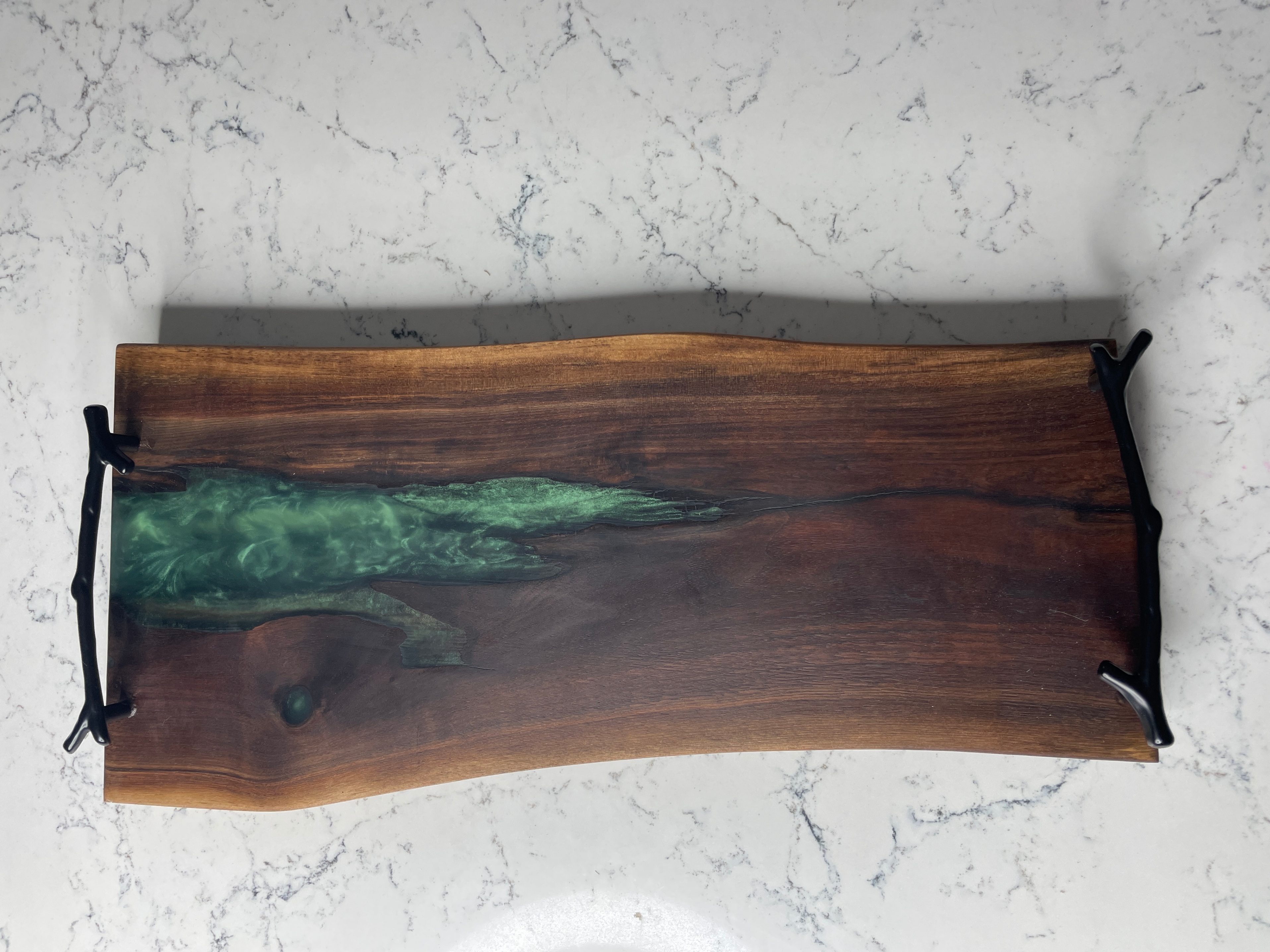 Black Walnut Live Edge Charcuterie Board w/ Epoxy (Twig Handles)