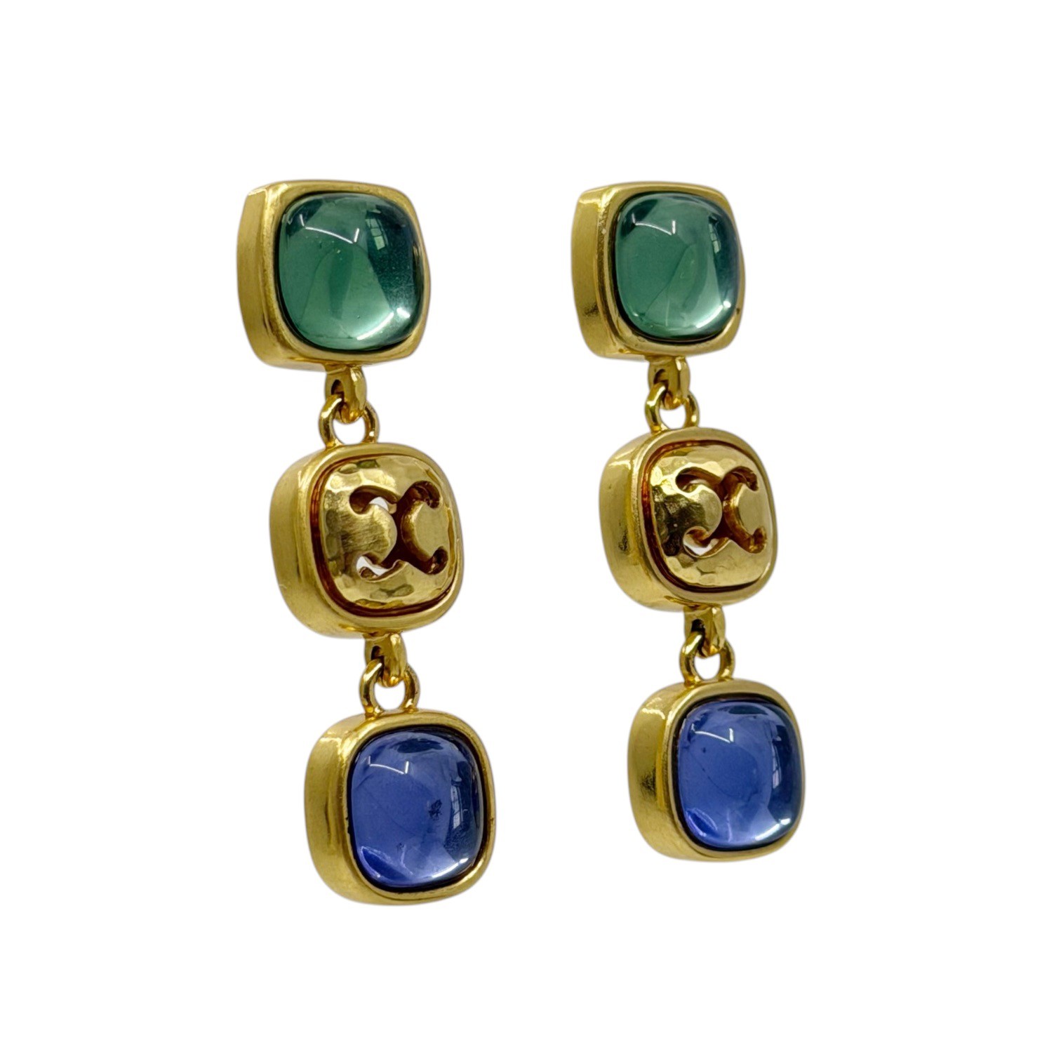 Vintage Gold Tone Glass cabochon drop earrings - GM3025 - photo 3