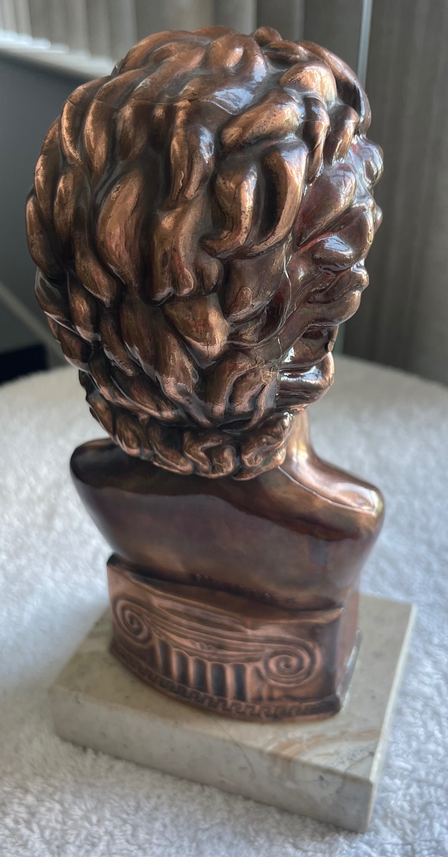 Vintage Greek Alexander The Great Copper Bust on Marble Base - photo 3