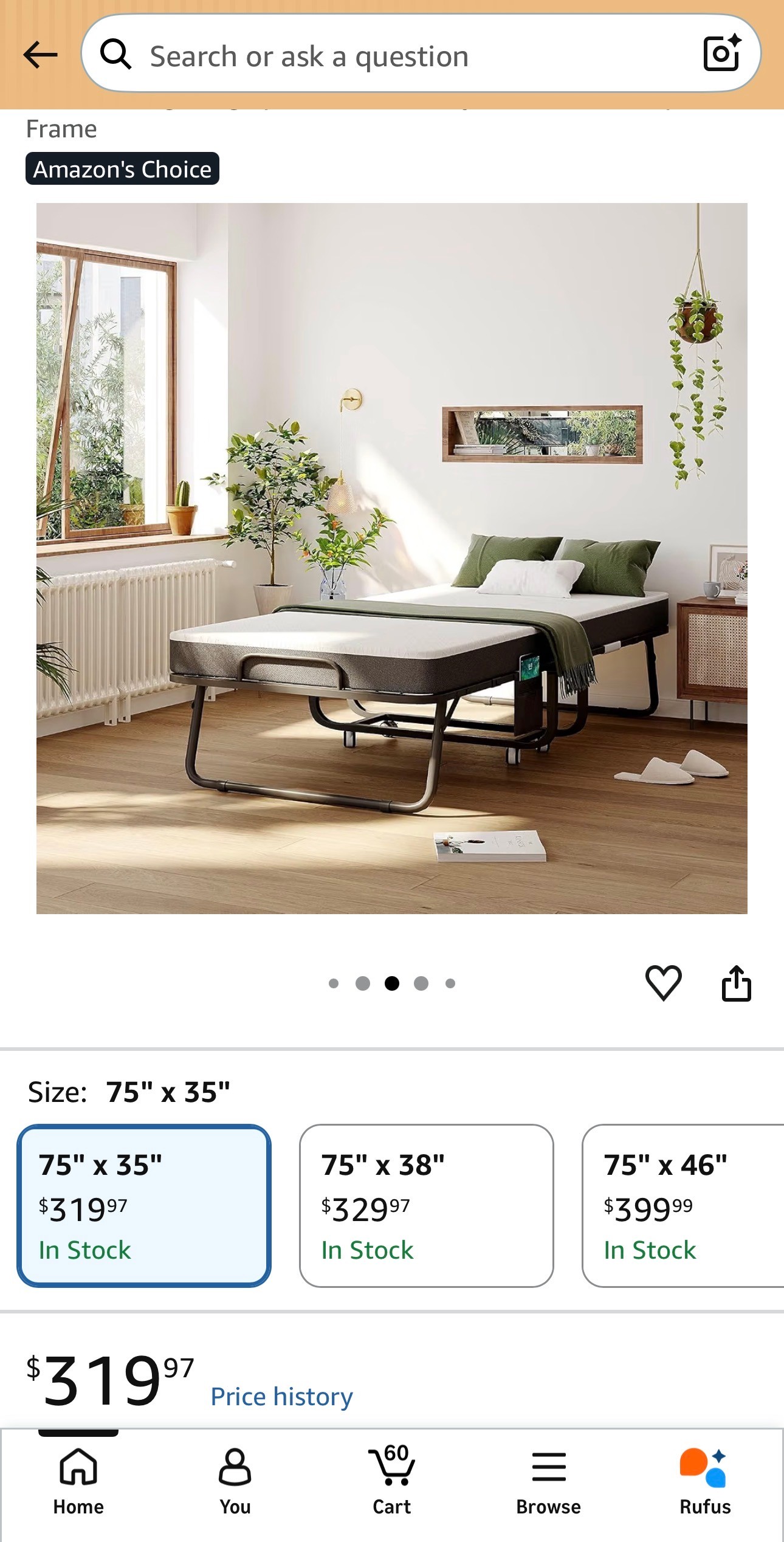 Folding Bed w/ Mattress 75" x 35" Portable Foldable Metal Frame