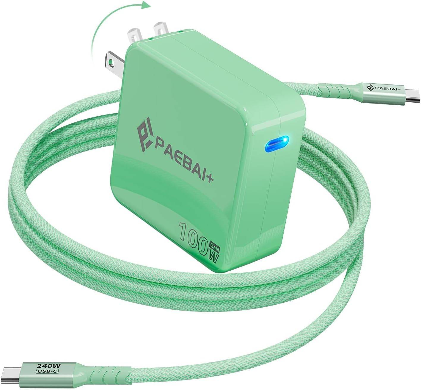 PAEBAI+ 100W GaN PD3.0 USB-C Fast Charger + 6.6FT Cable Pink NEW - photo 2