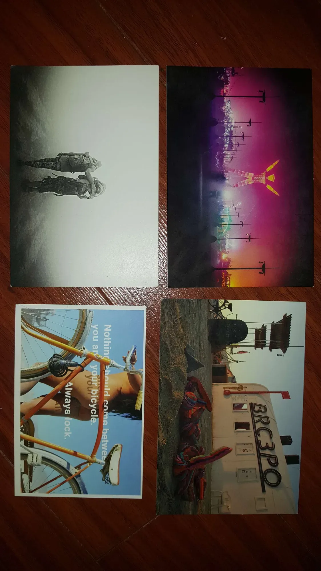 Burning Man Postcards -- Naked Bicycle Lock PSA etc