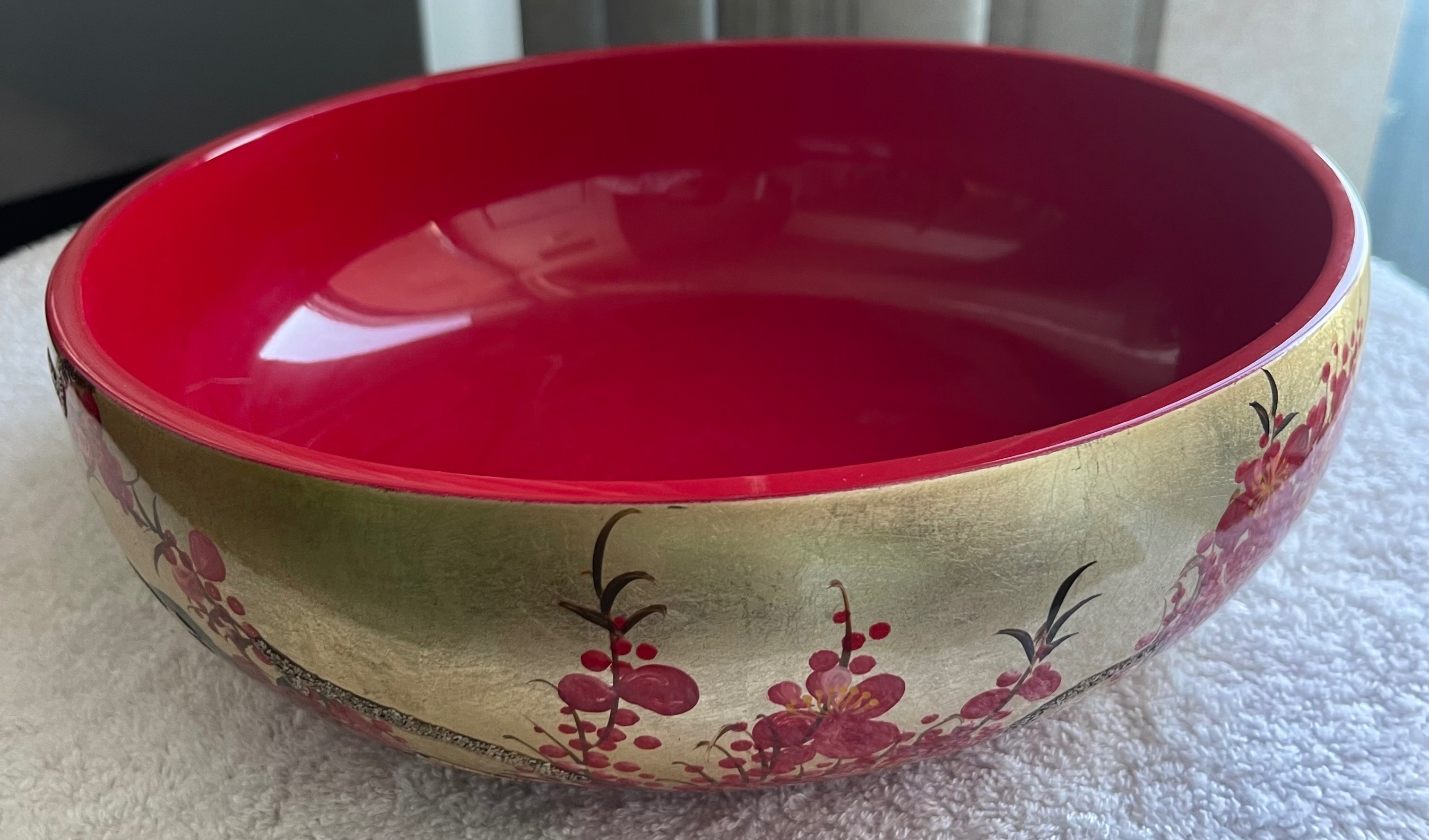 Vintage Gold Leaf Lacquerware Bowl Eggshell Inlay 9.6" - photo 3