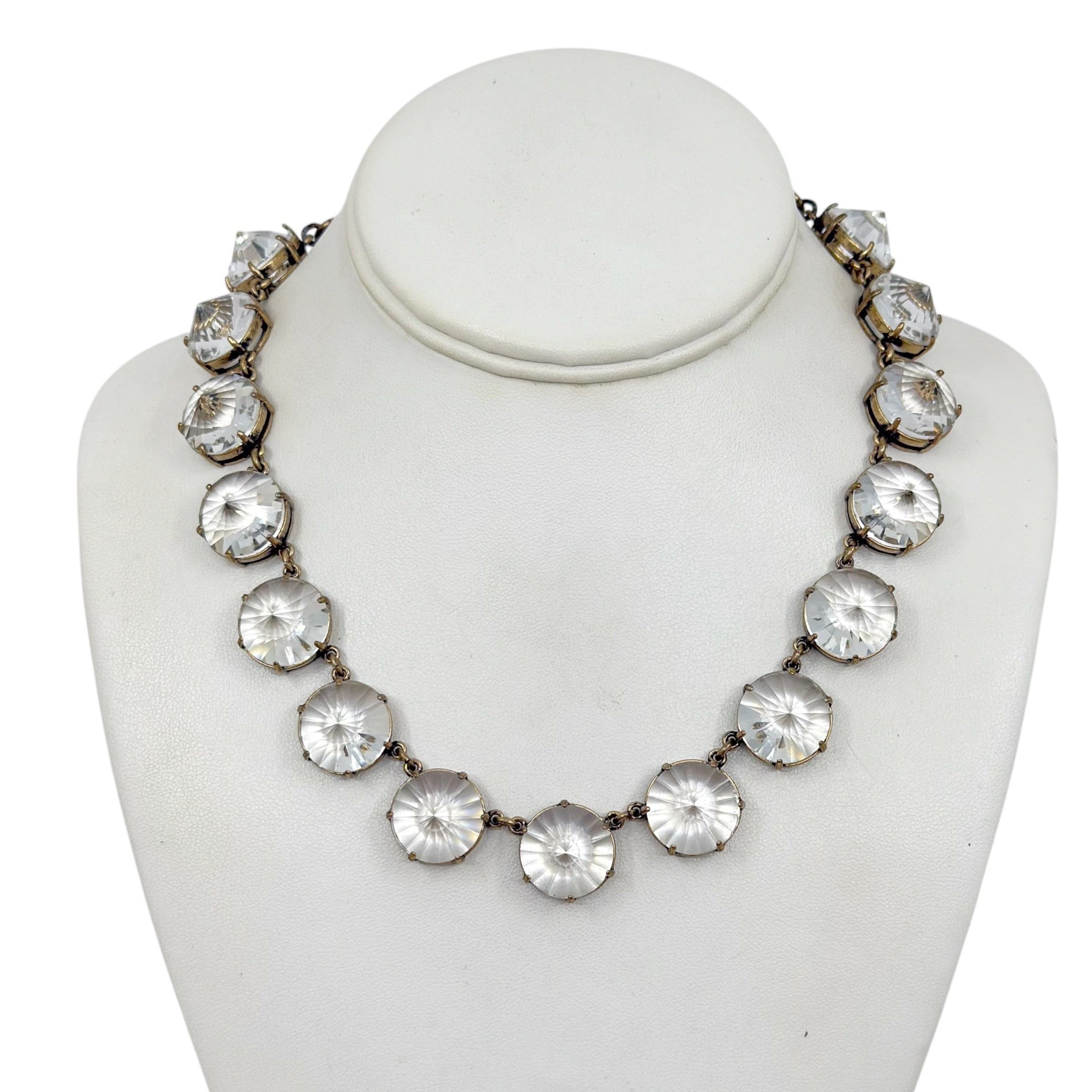 J. Crew Brass tone 16mm rivoli cut crystal necklace