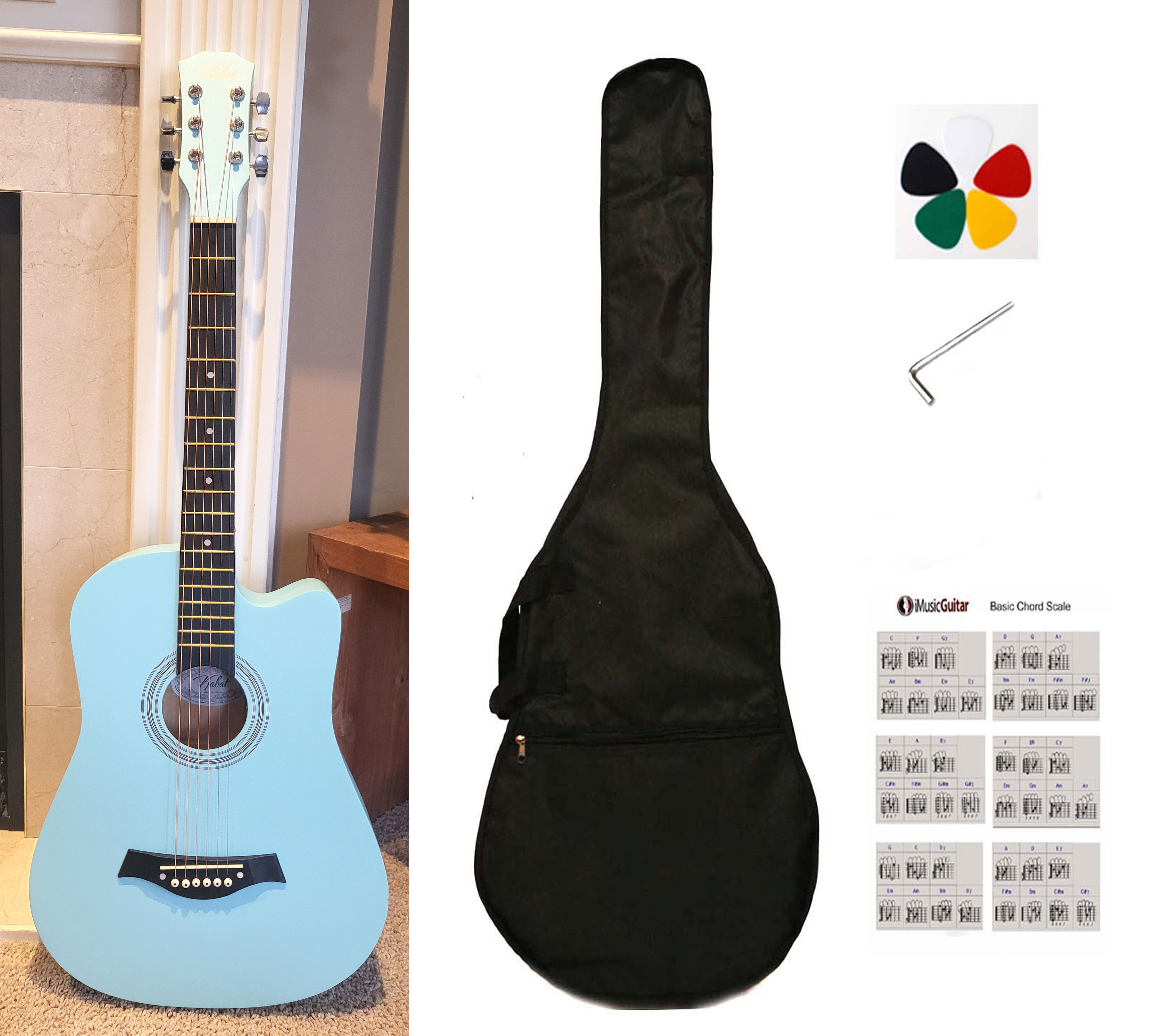 Brand New Light Blue Acoustic Guitar Perfect for Beginners 38"