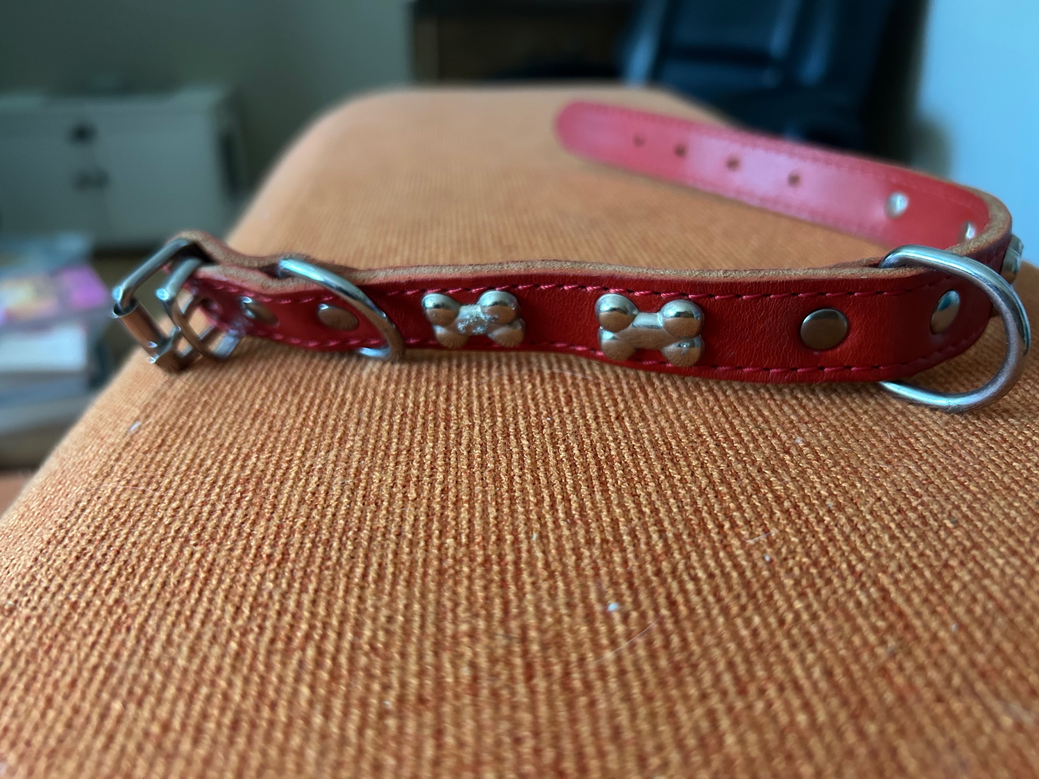 Red Leather Dog Collar - 41cm long - photo 2