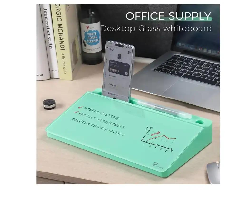 TOWON Compact Glass Desktop Whiteboard with Storage - photo 2