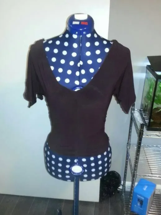 Cute Sirens Crop V-Neck Brown Shirt With Stretchy Elastic An...