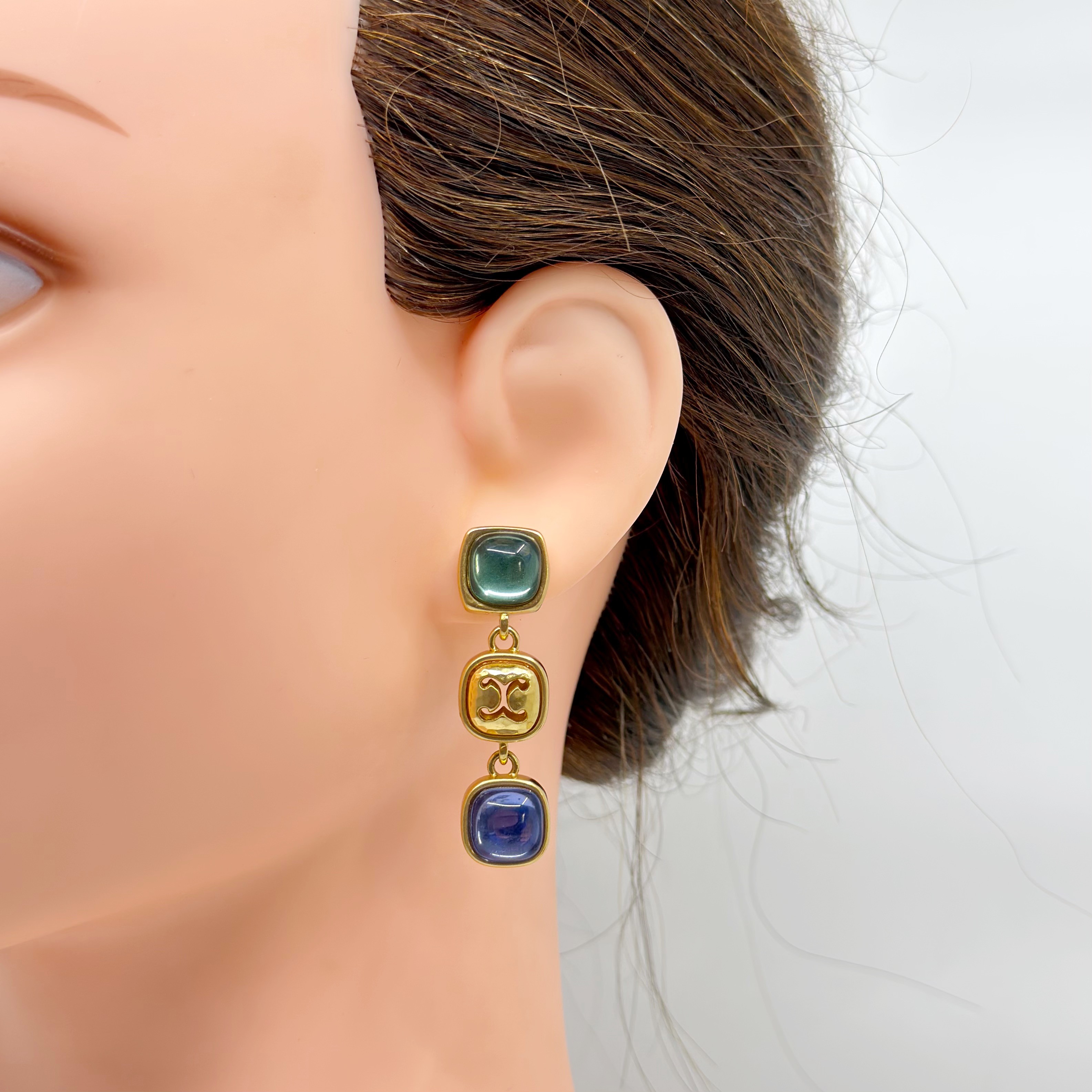 Vintage Gold Tone Glass cabochon drop earrings - GM3025 - photo 5