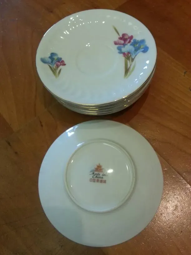 Set of 6 Identical Tiny Gold- Rimmed Floral Plates / Saucers ...