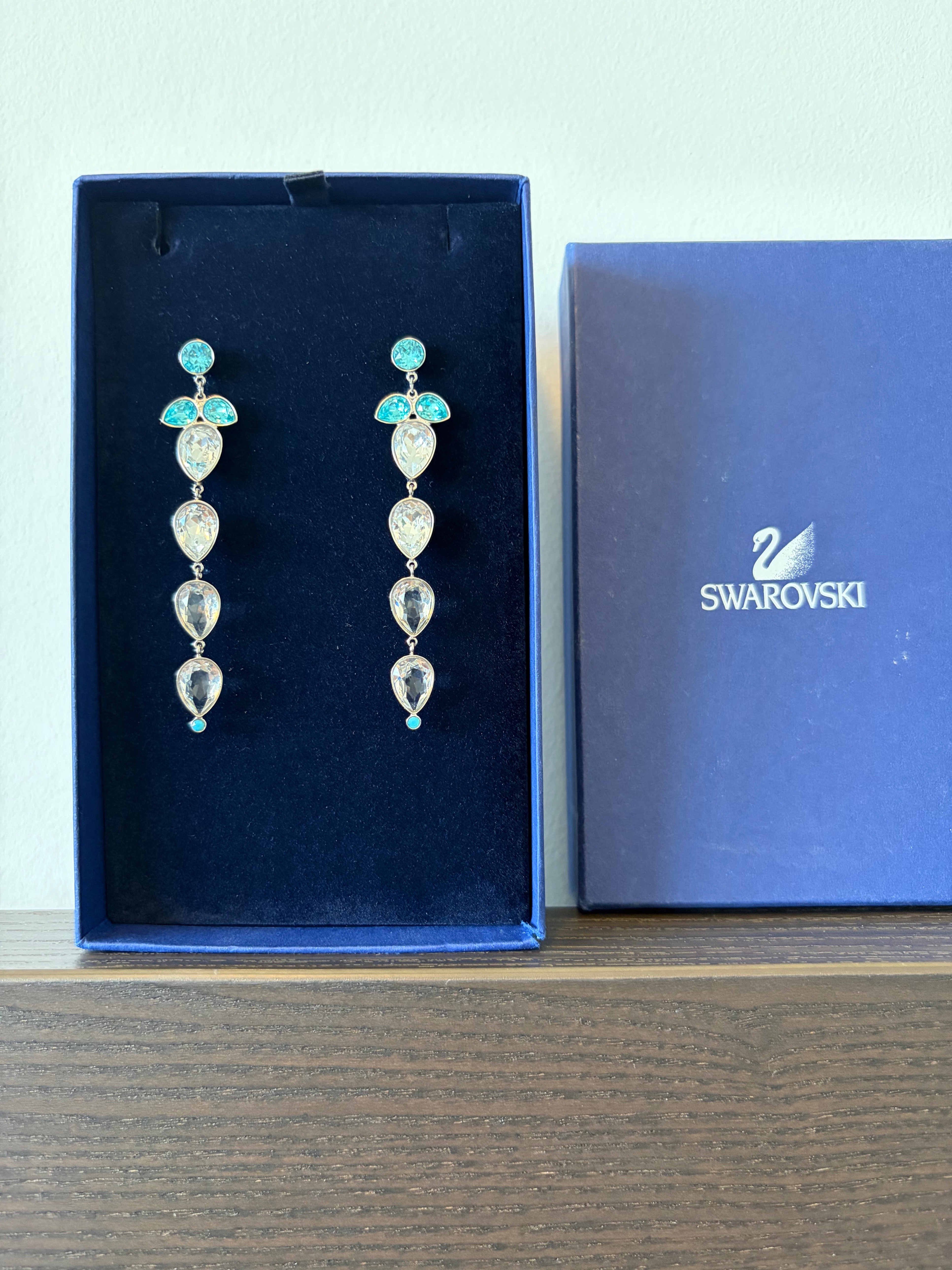 Vintage Swarovski Azore Long Earrings – Blue & Clear Crystal - photo 2