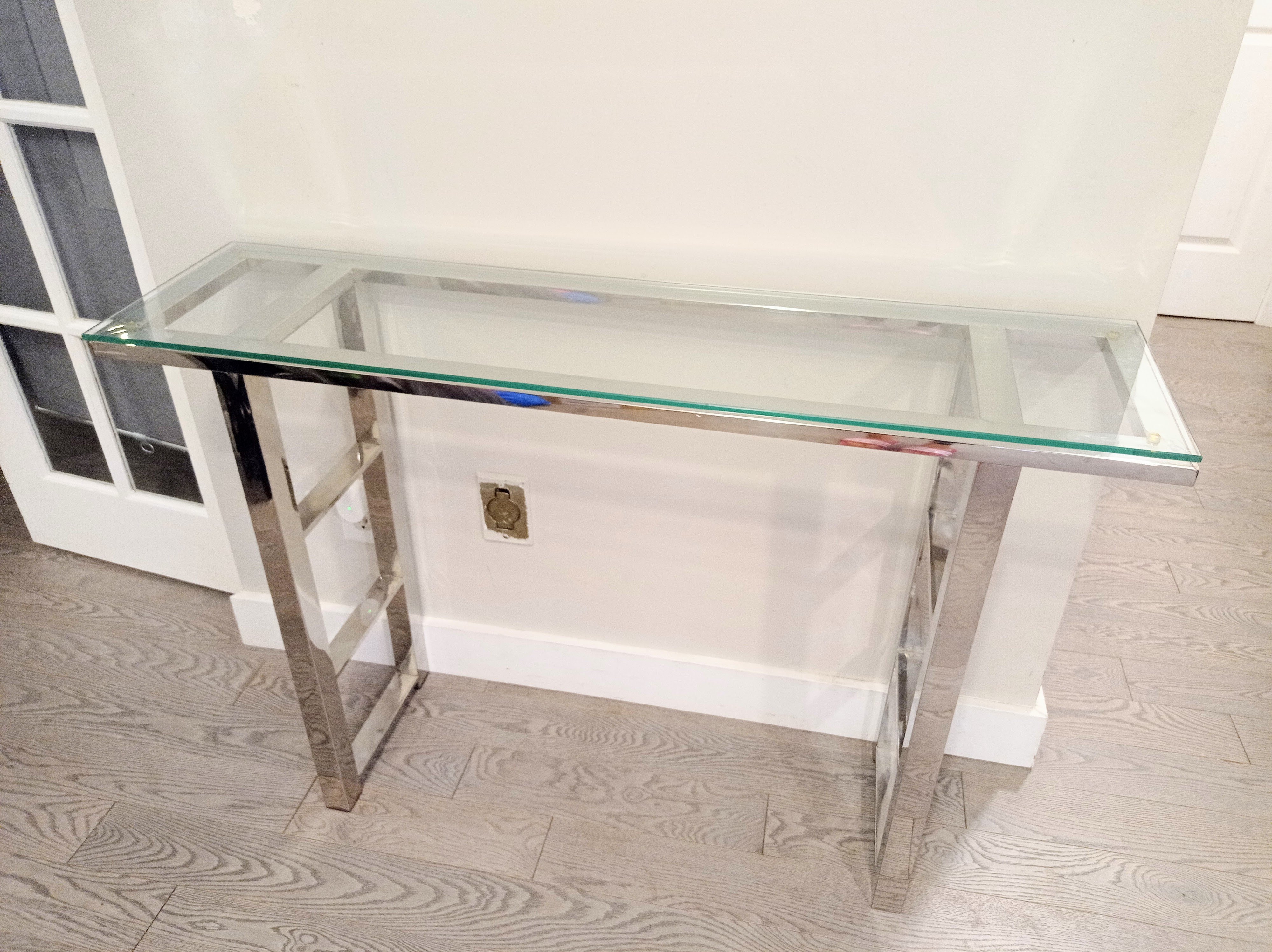 Like New Glass & Chrome Console Table - photo 4