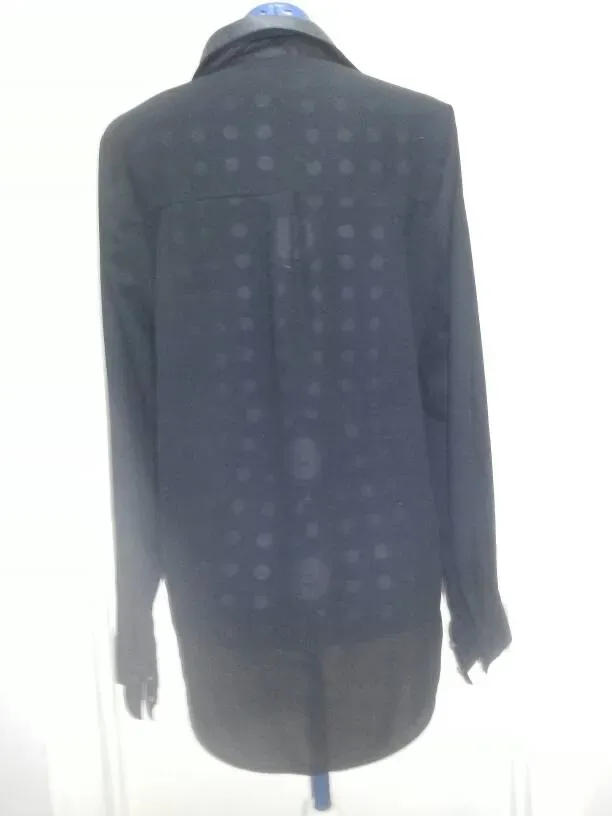 MINE Black Button-Up Shirt with Faux Leather Pockets - photo 3