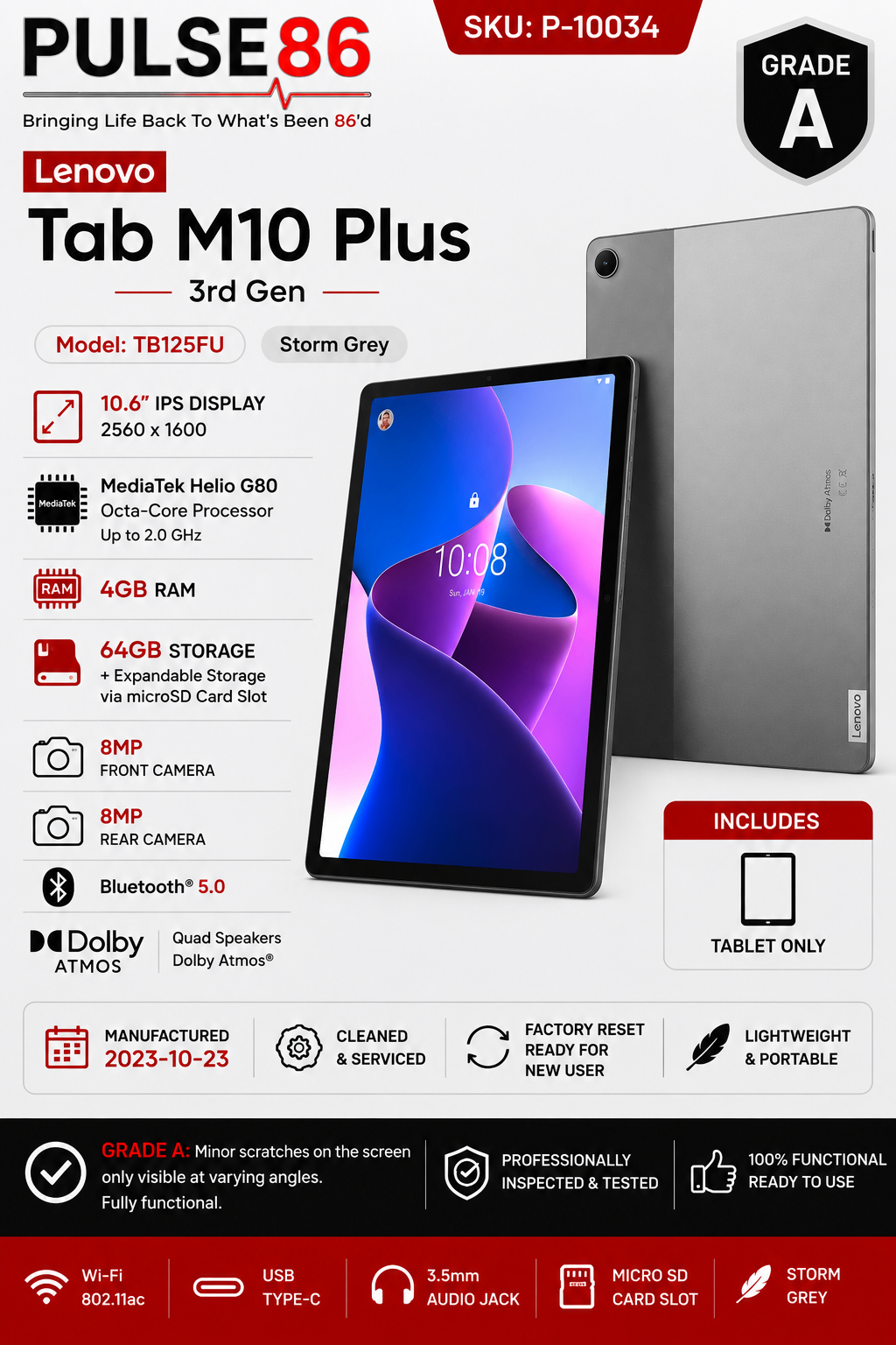 Lenovo Tab M10 Plus (3rd Gen) 10.6" 64GB Wi-Fi Grey | Grade A