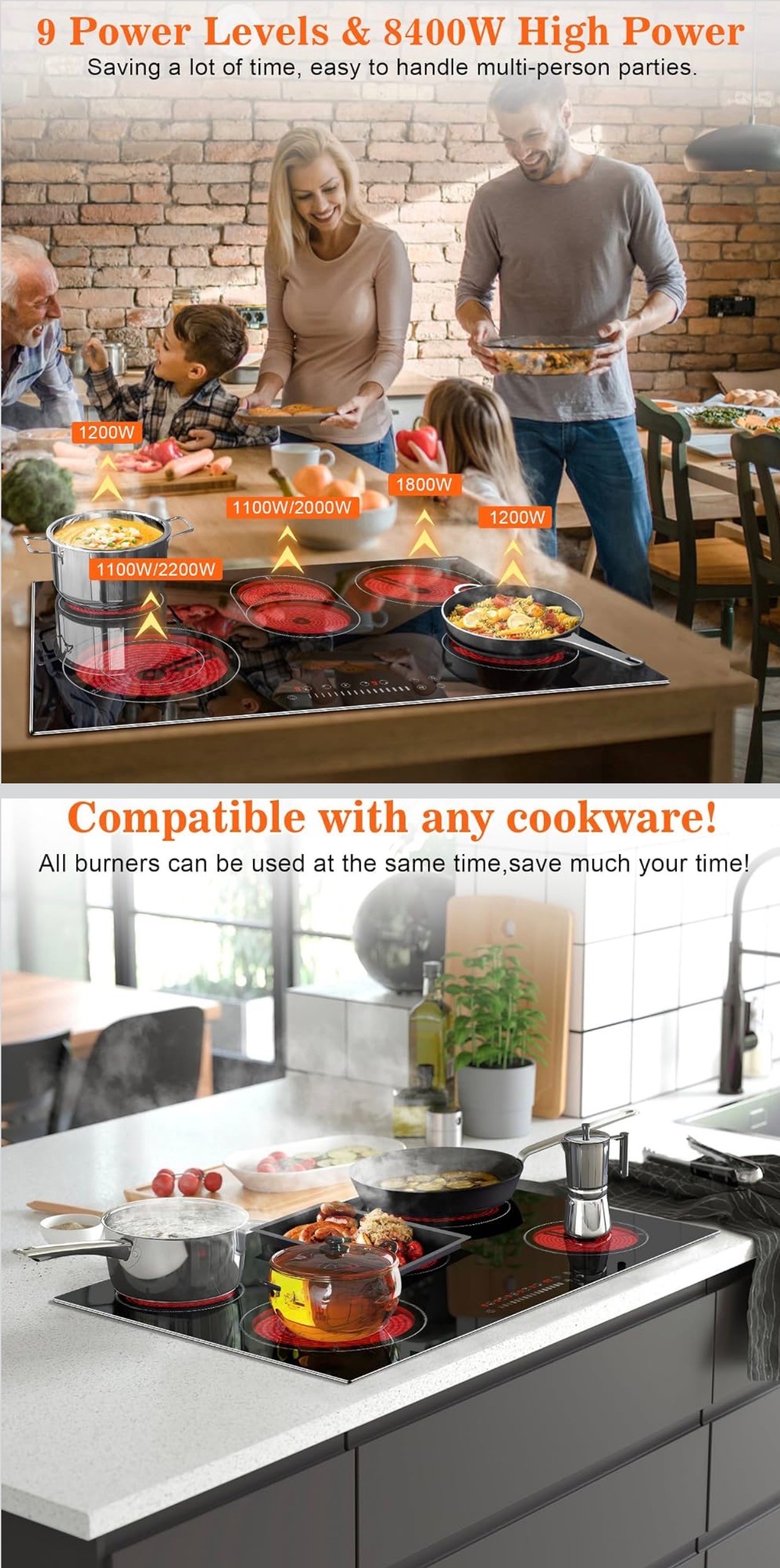 5 Burners Electric Cooktop 30" Countertop Glass Protection Metal - photo 3